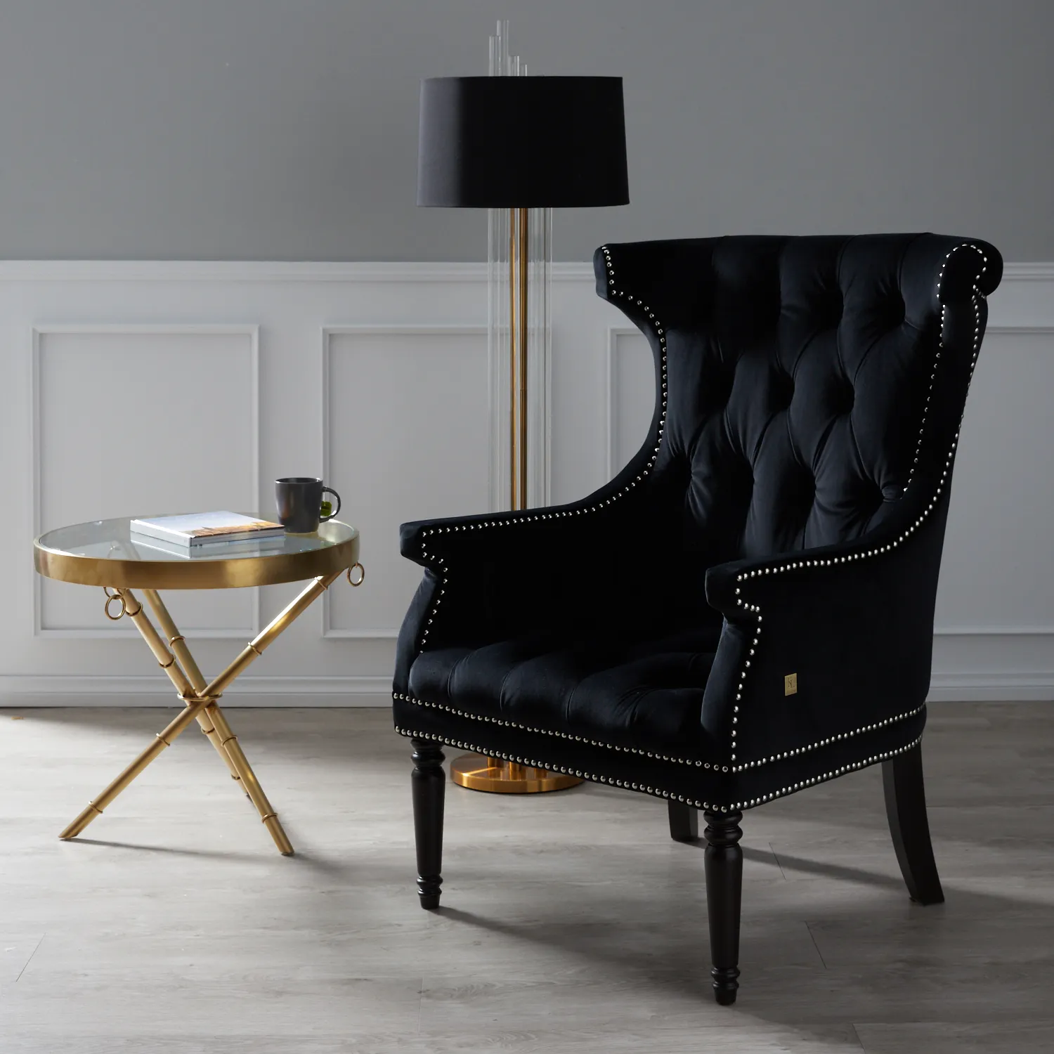 Deco Black Velvet Armchair