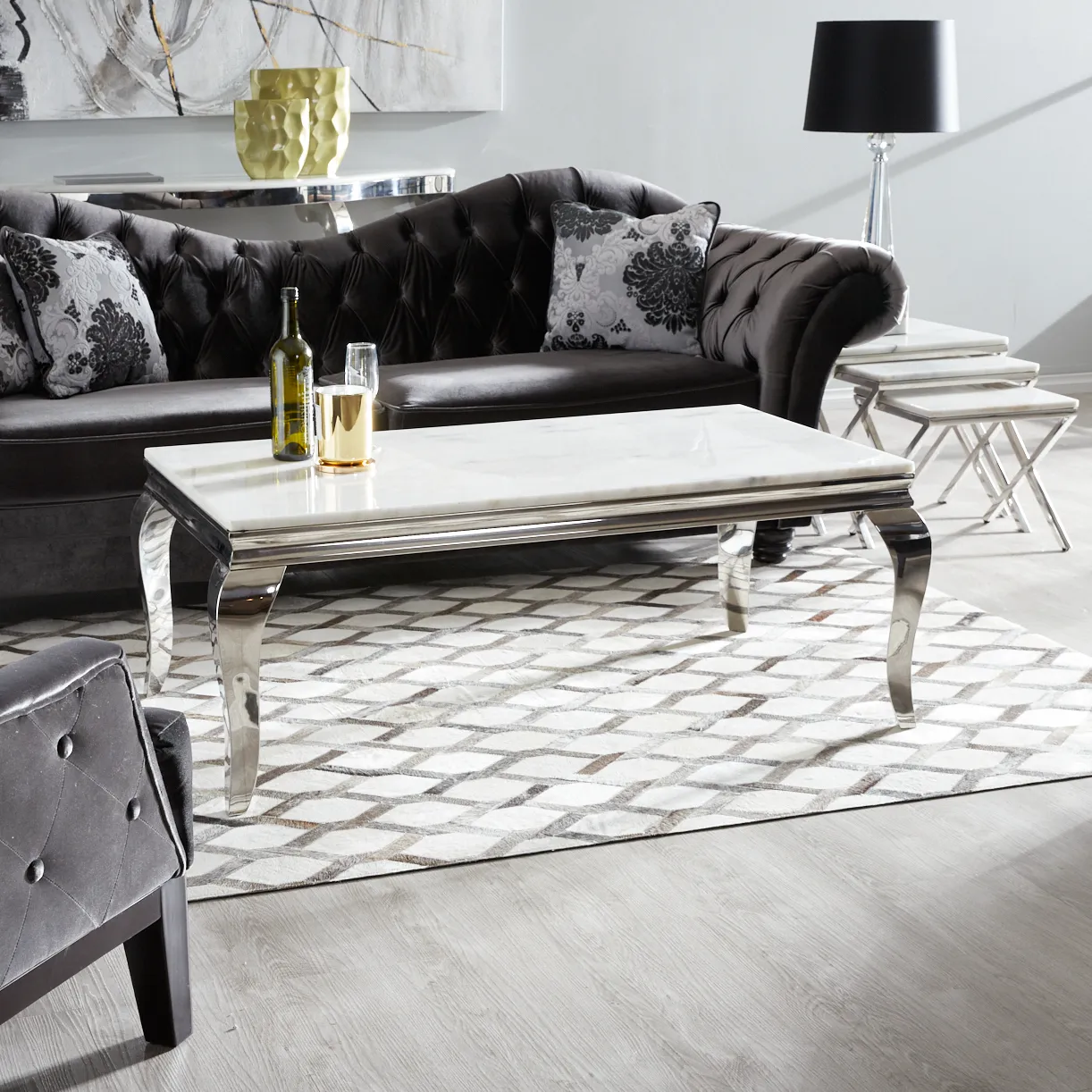 Belle White Marble Nested Side Tables 