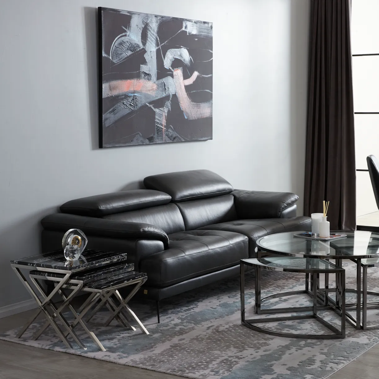 Belle Black Marble Nested Side Table 