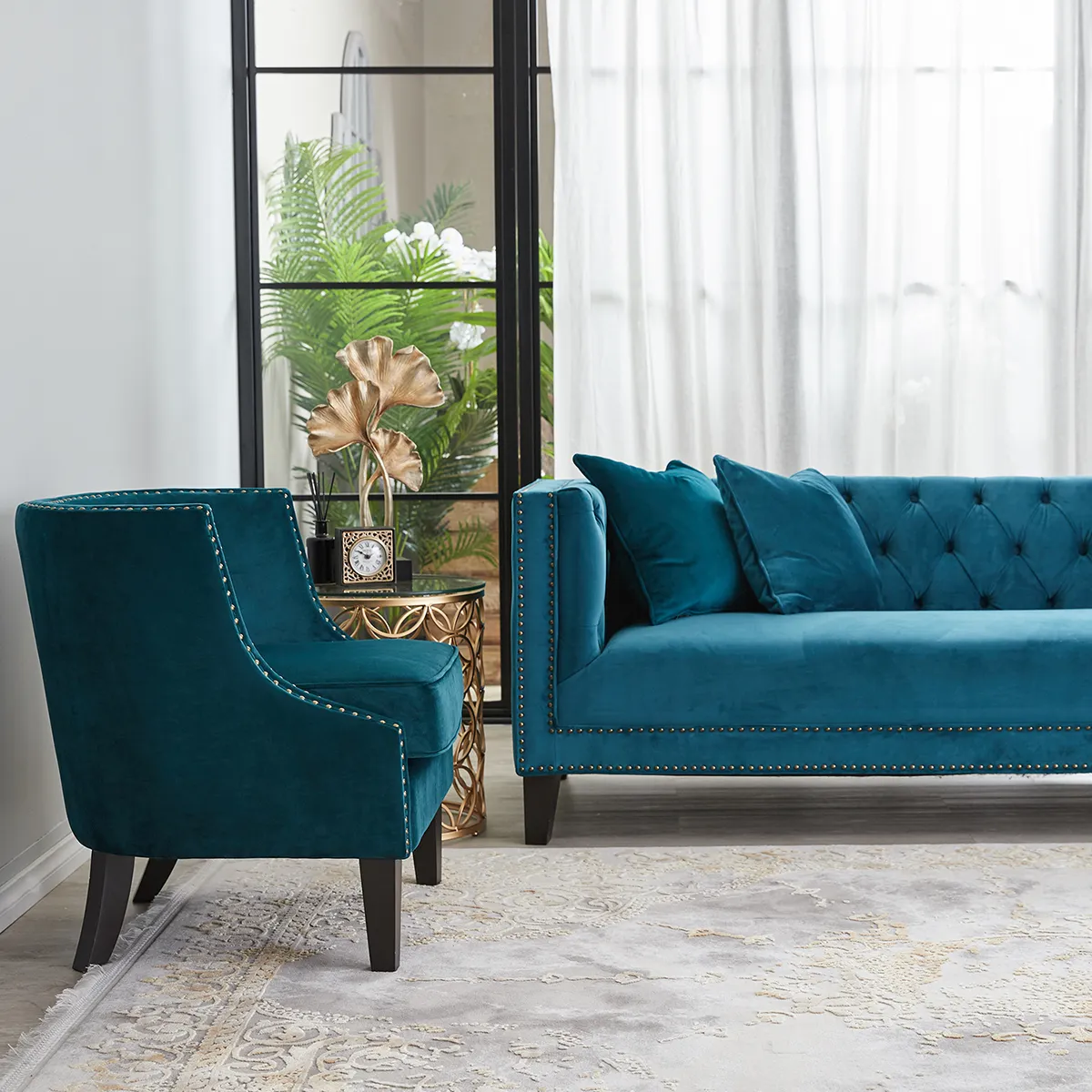 Vogue Peacock Blue Velvet Occasional Chair 