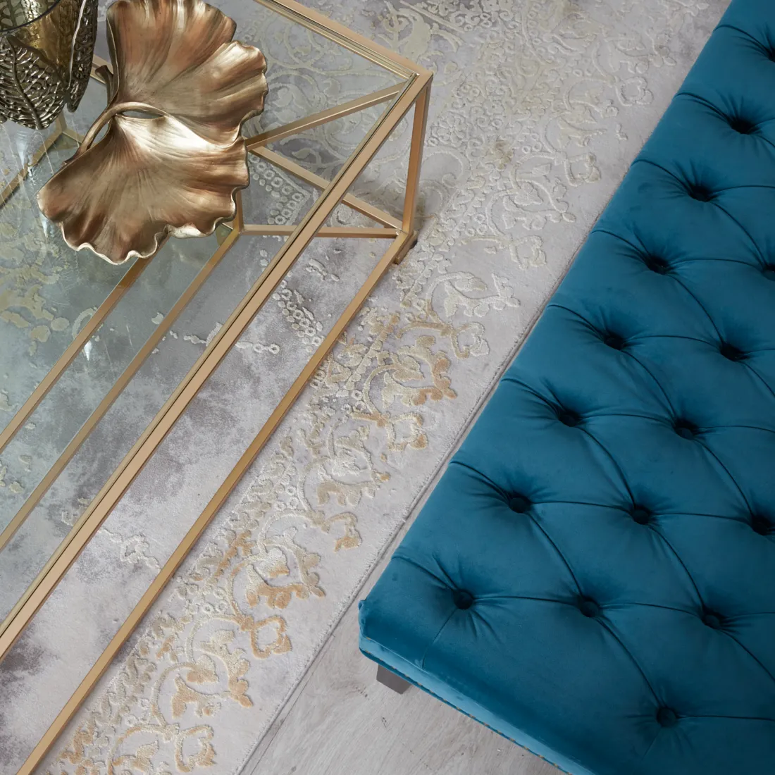 Vogue Peacock Blue Velvet Ottoman