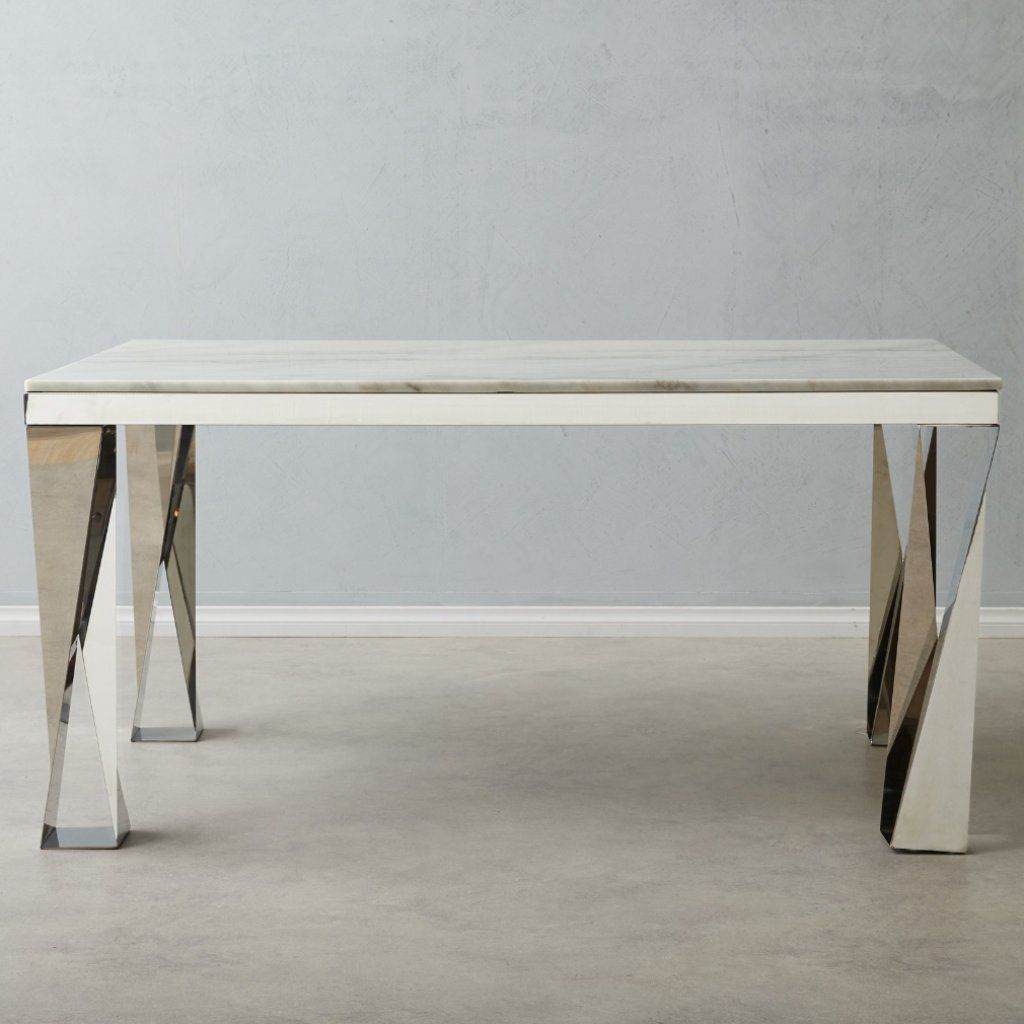 Masa Natural White Marble Dining Table  - Stainless Steel Legs 150cm