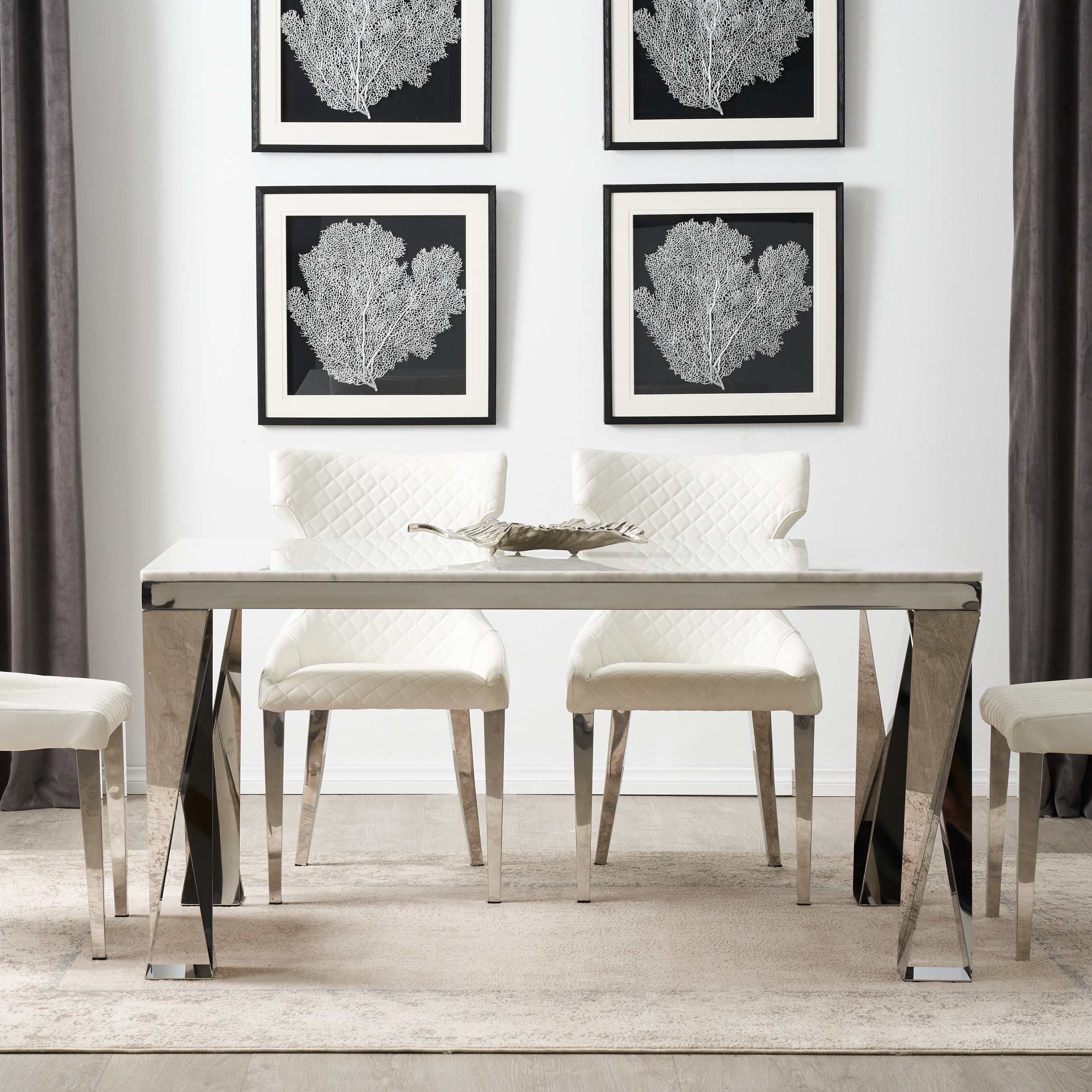 Masa Natural White Marble Dining Table  - Stainless Steel Legs 150cm