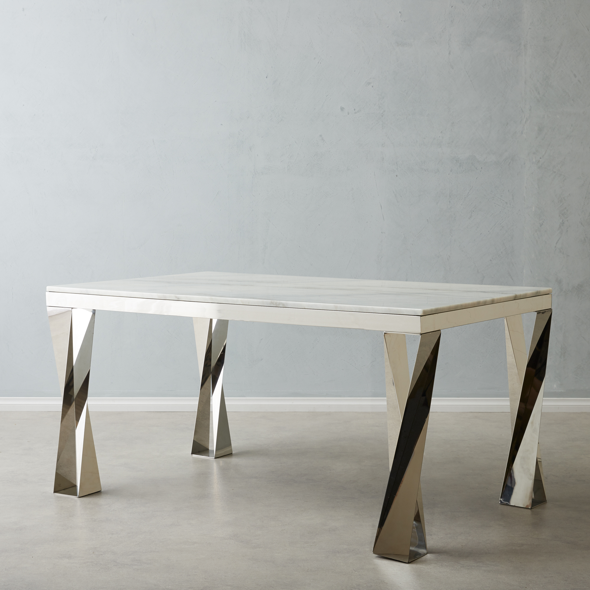 Masa Natural White Marble Dining Table  - Stainless Steel Legs 150cm