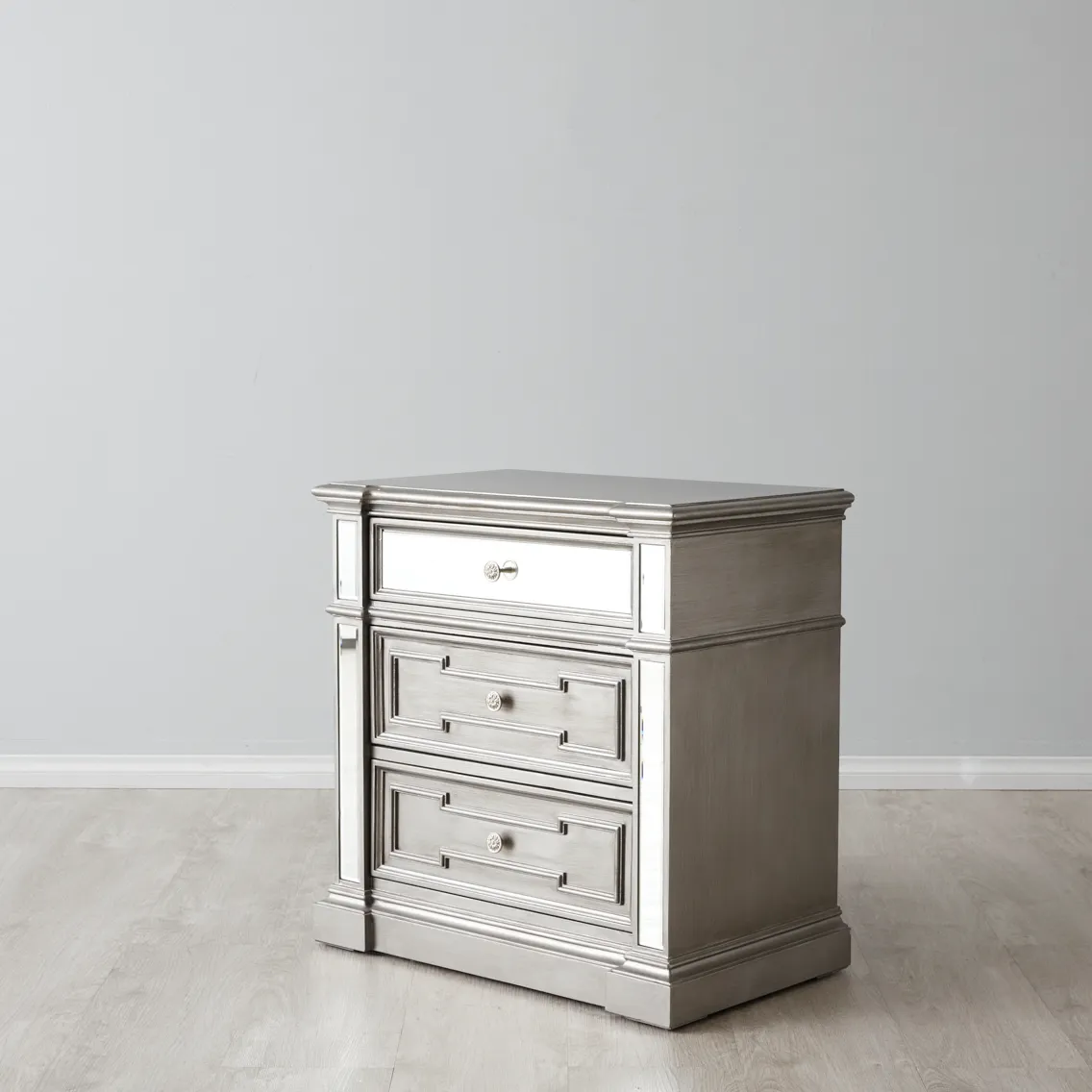 Solitude Antique Silver Bedside Table