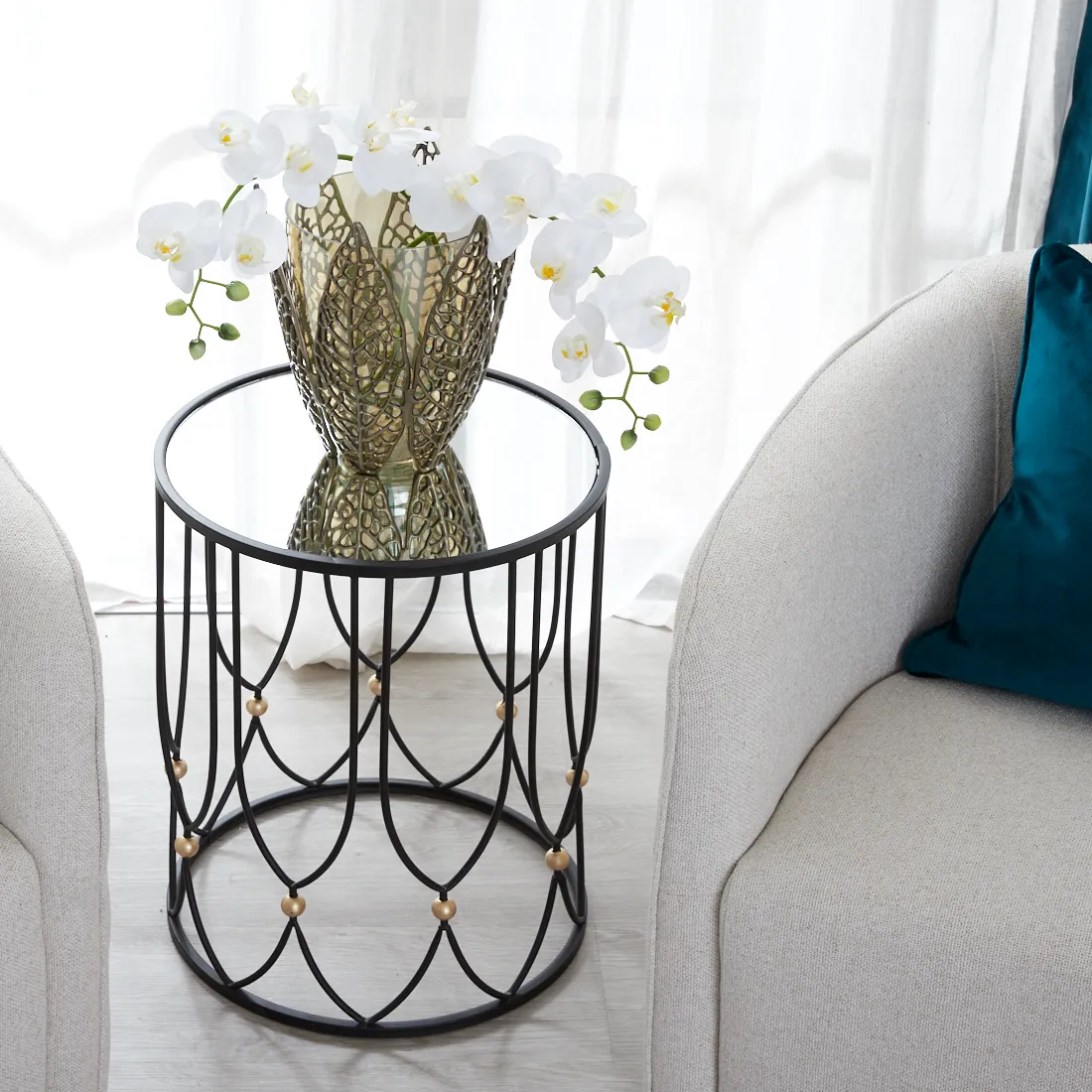 Cosmic Mirror Side Tables - Black Iron Frame