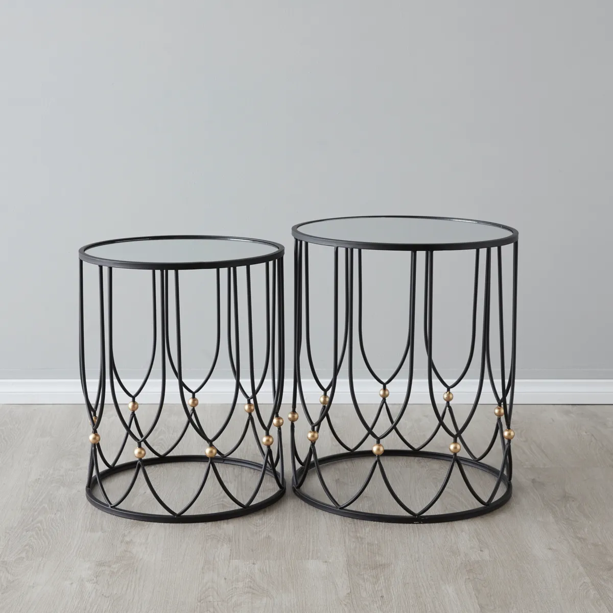 Cosmic Mirror Side Tables - Black Iron Frame