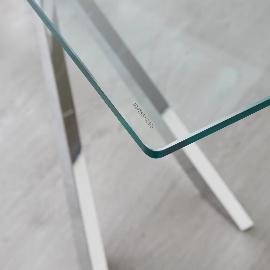 Lena Shiny Stainless Steel Sideboard - Glass Top