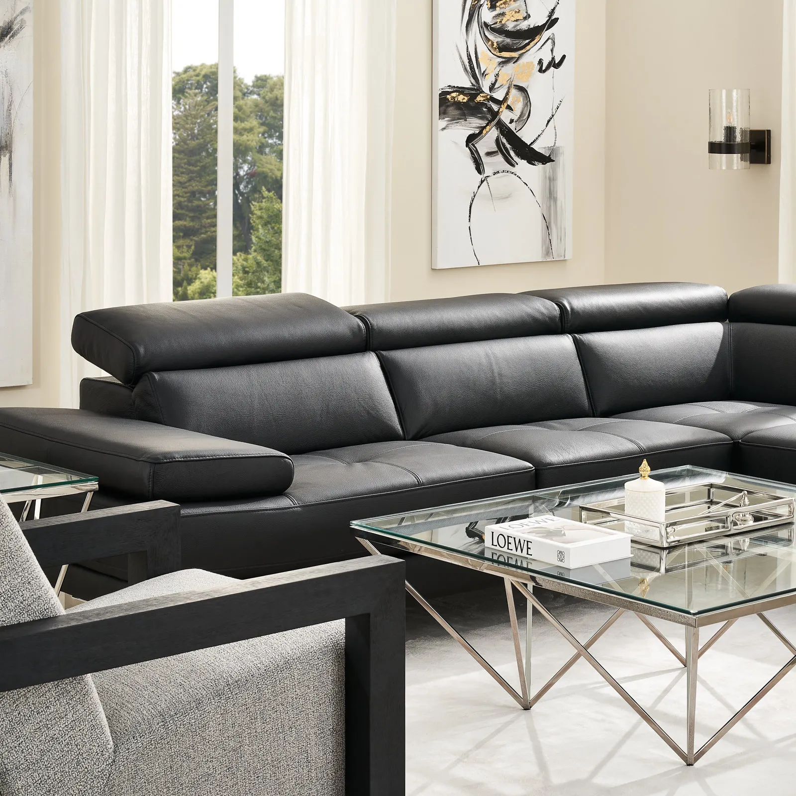 Aster Black Modular Right Chaise Lounge 