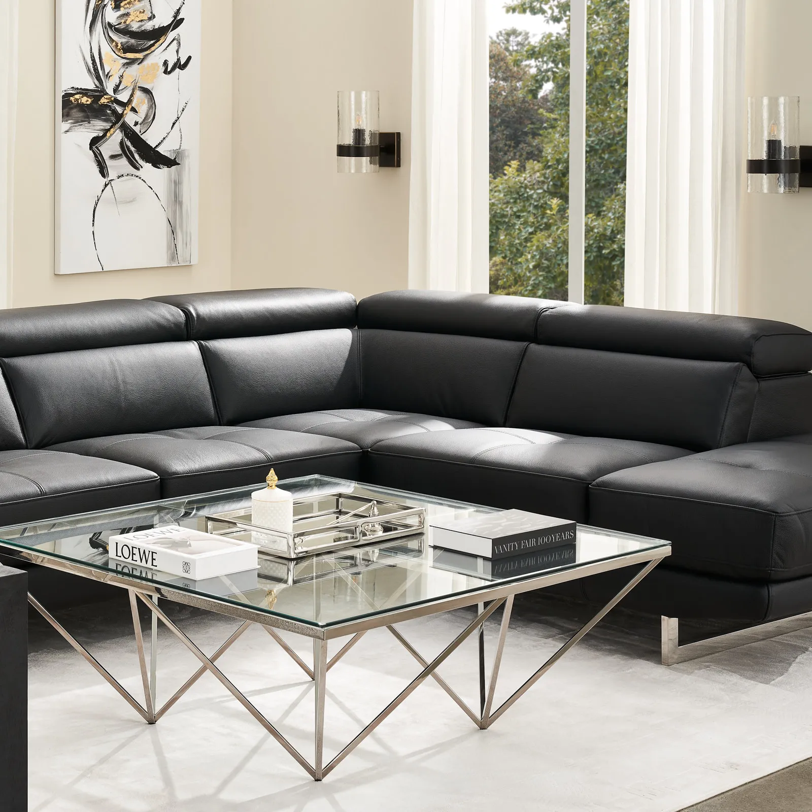 Aster Black Modular Left Chaise Lounge 