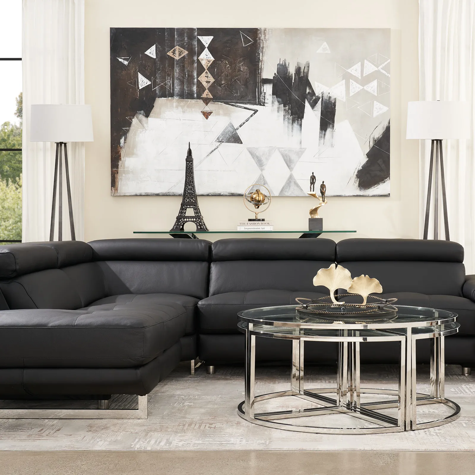 Aster Black Modular Left Chaise Lounge 