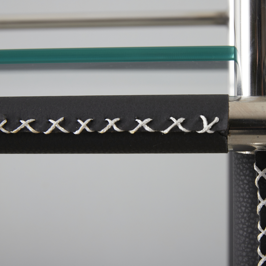 Benson Glass Buttlers Trolley - Black Vegan Leather Trim