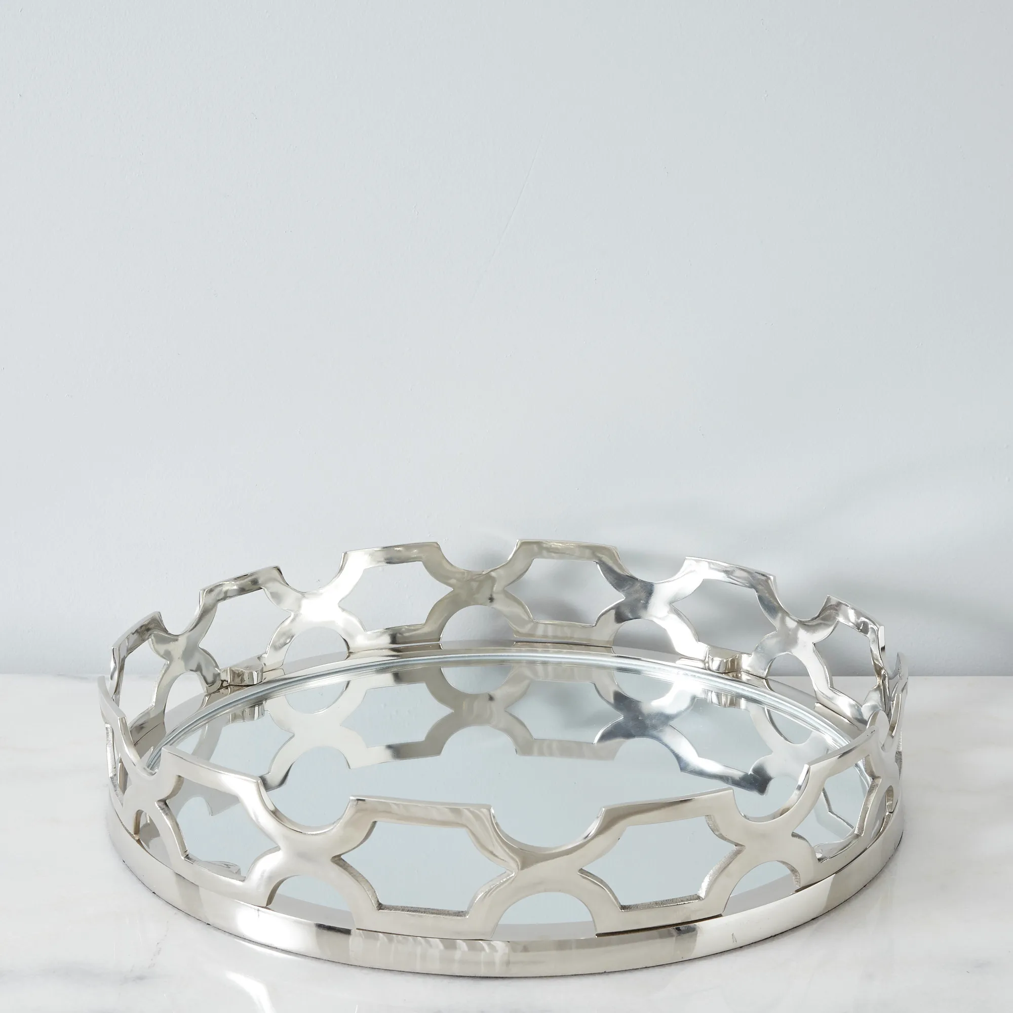 Elizabeth Silver Aluminium Round Mirror Tray 