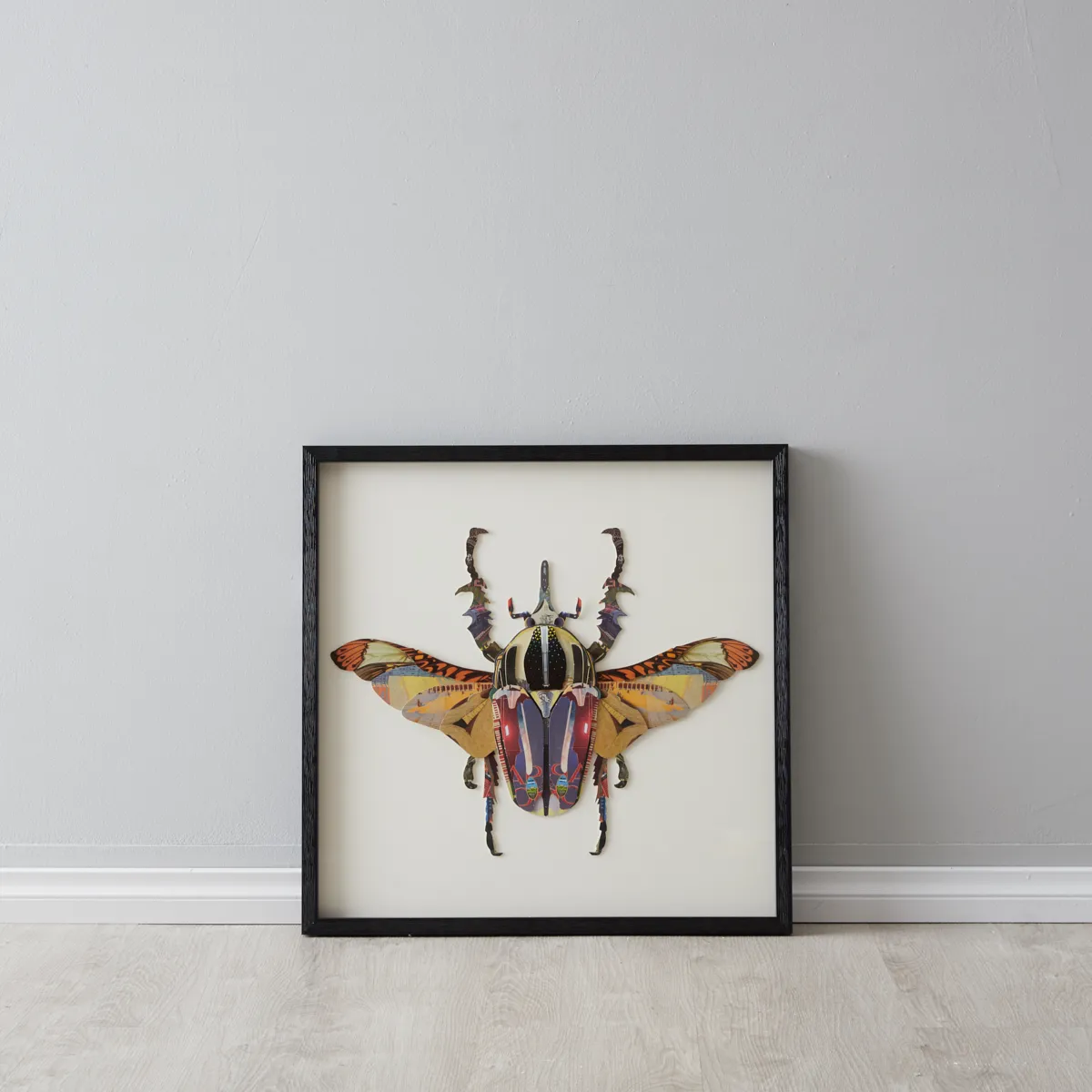 Rhino Beetle Framed Paper Collage