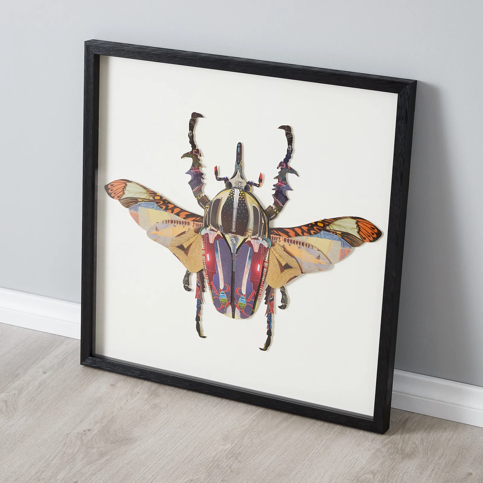 Rhino Beetle Framed Paper Collage