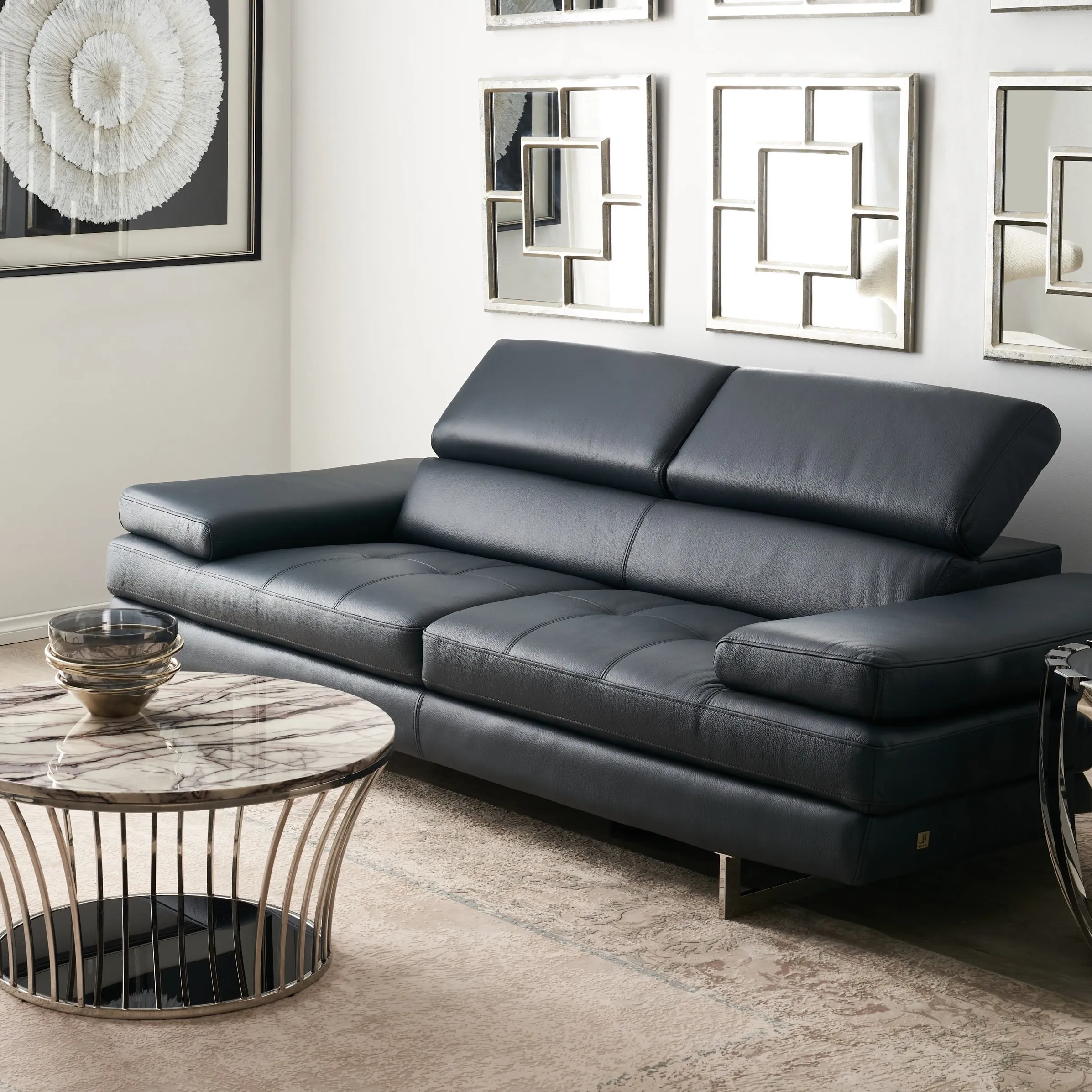Lennox Night Blue Leather 3-Seater Sofa