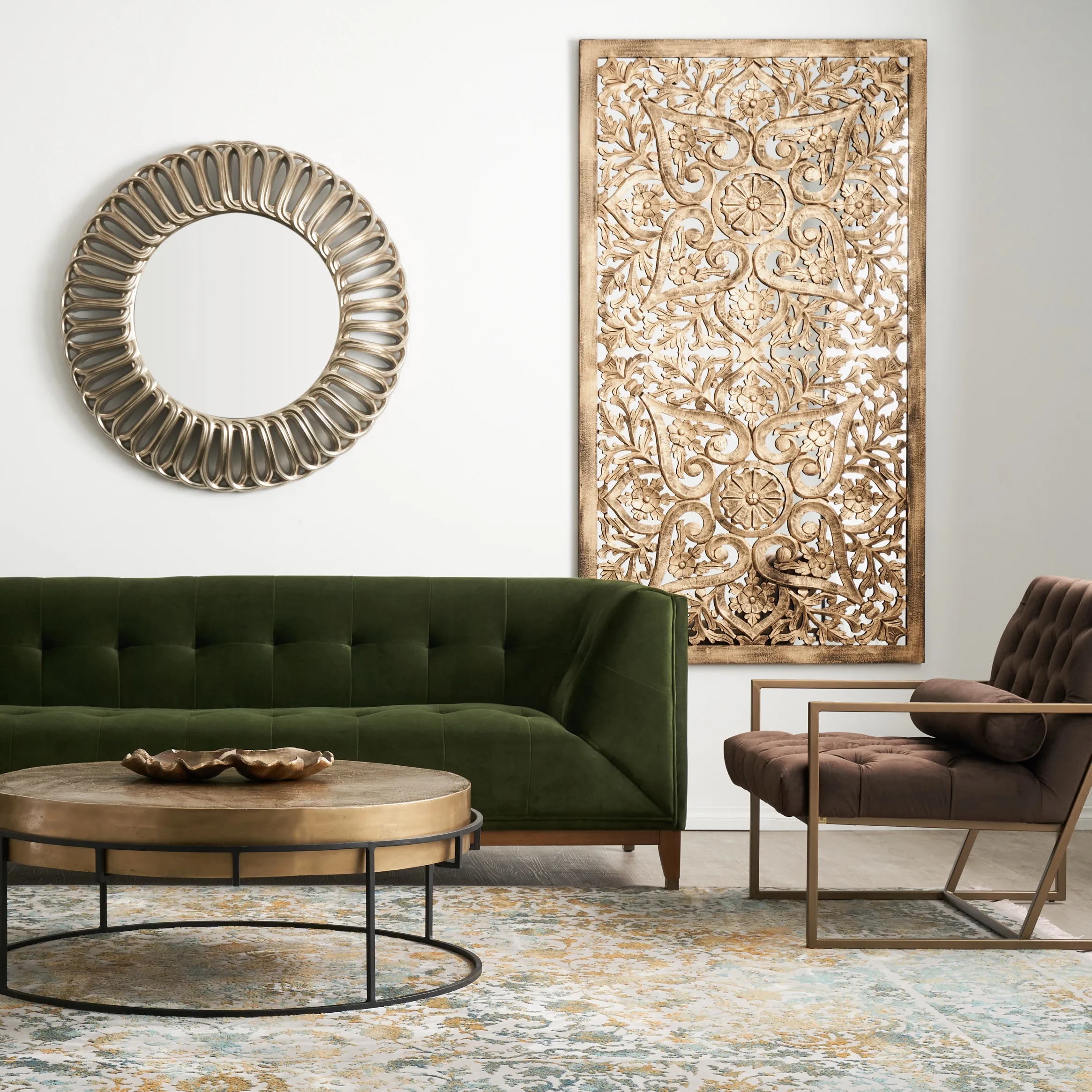 Juliette Carved Rectangle Panel 100cm x 180cm - Antique Gold 