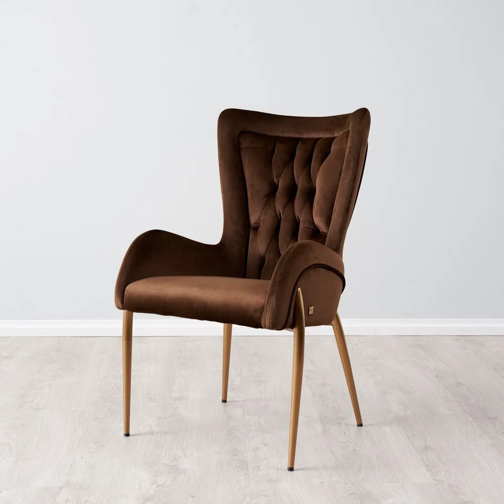 Henry Chocolate Velvet Dining Chair - Brushed Gold Legs