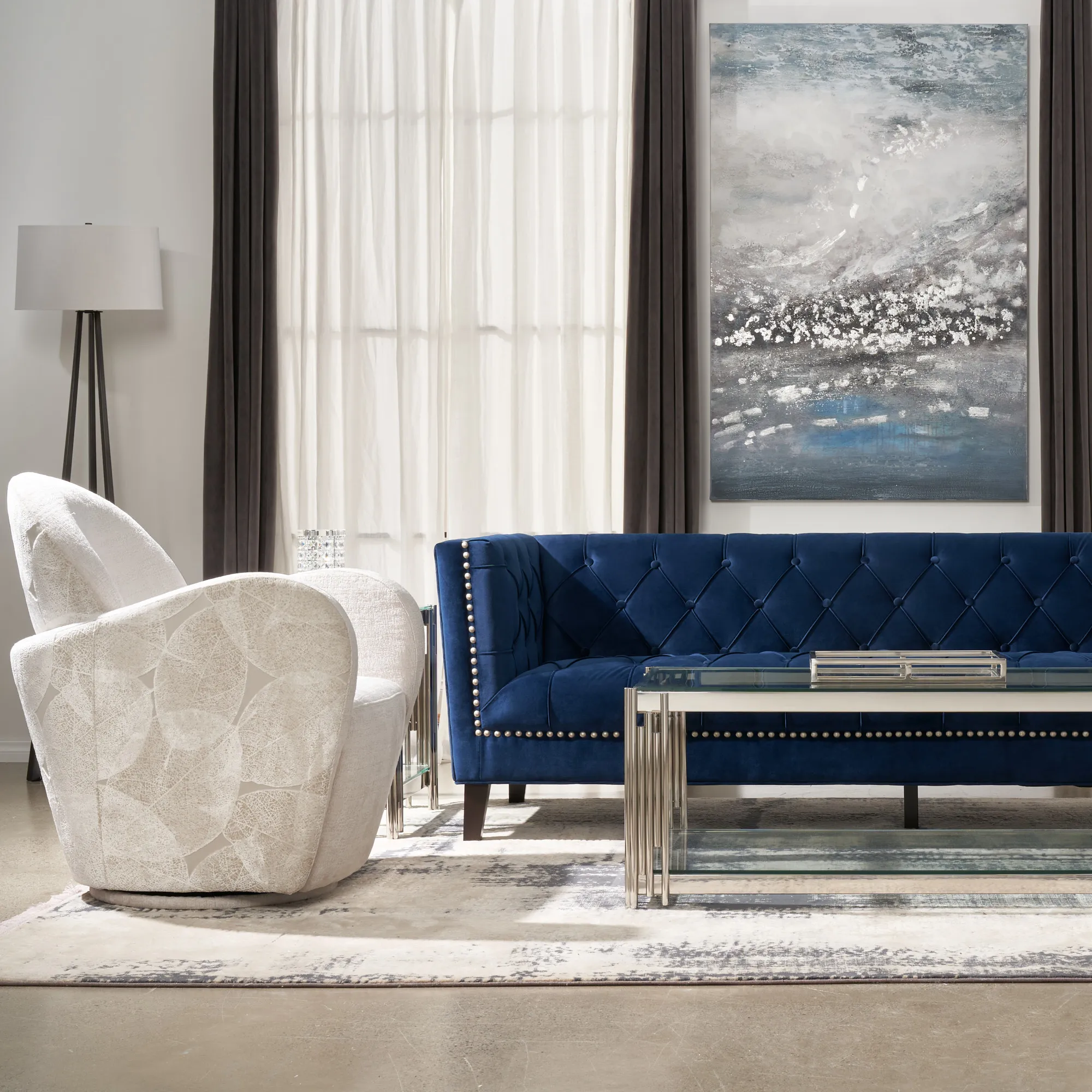 Manuel Navy Blue Velvet 3-Seater Sofa 