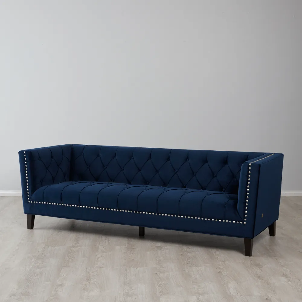 Manuel Navy Blue Velvet 3-Seater Sofa 