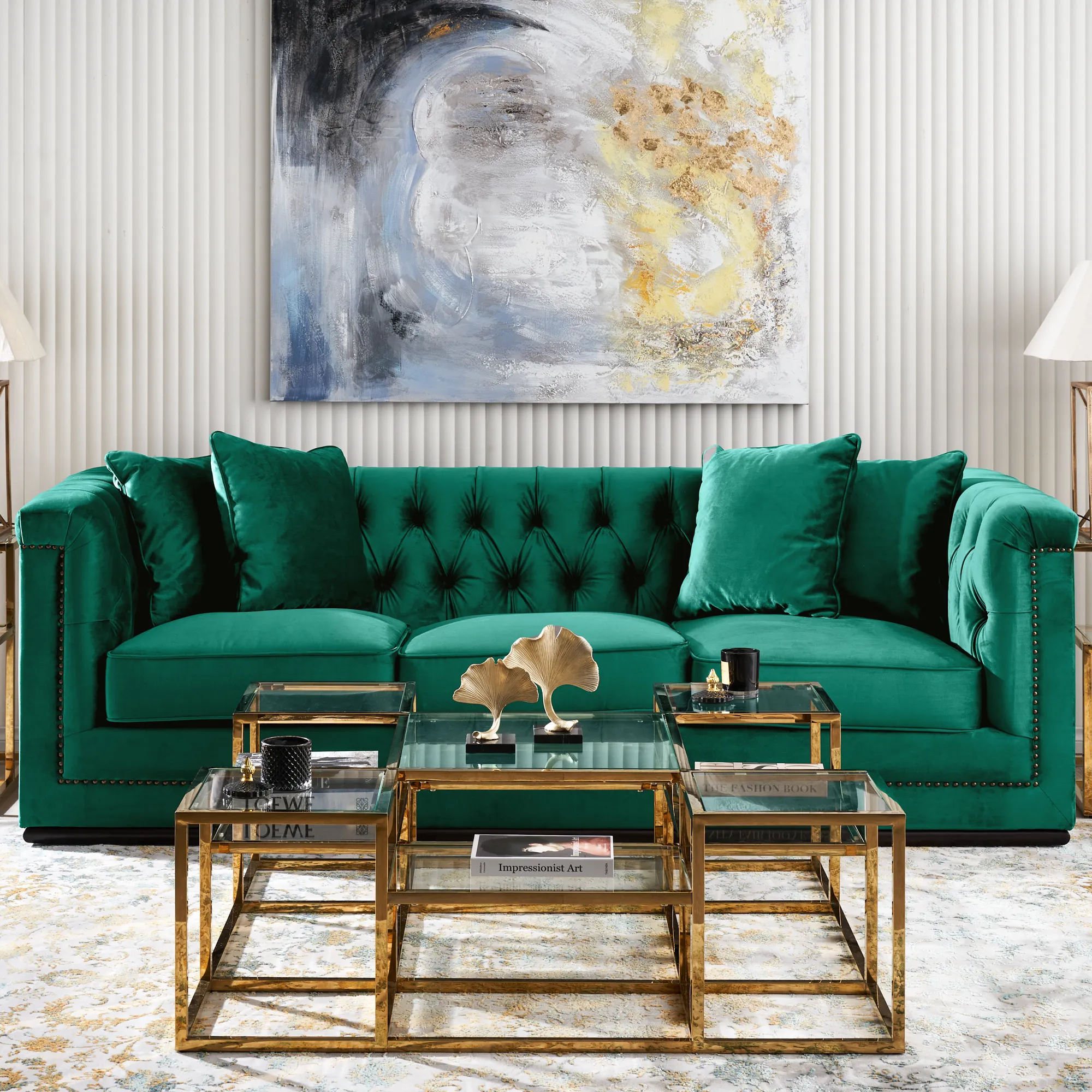 Pascal Emerald Velvet 3-Seater Sofa 