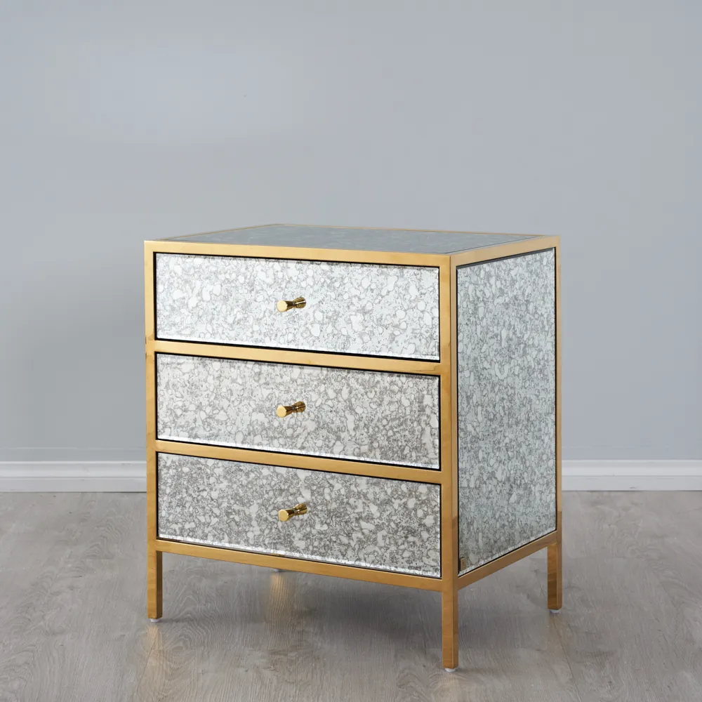 Helena Antique Glass Bedside Table - Gold Frame