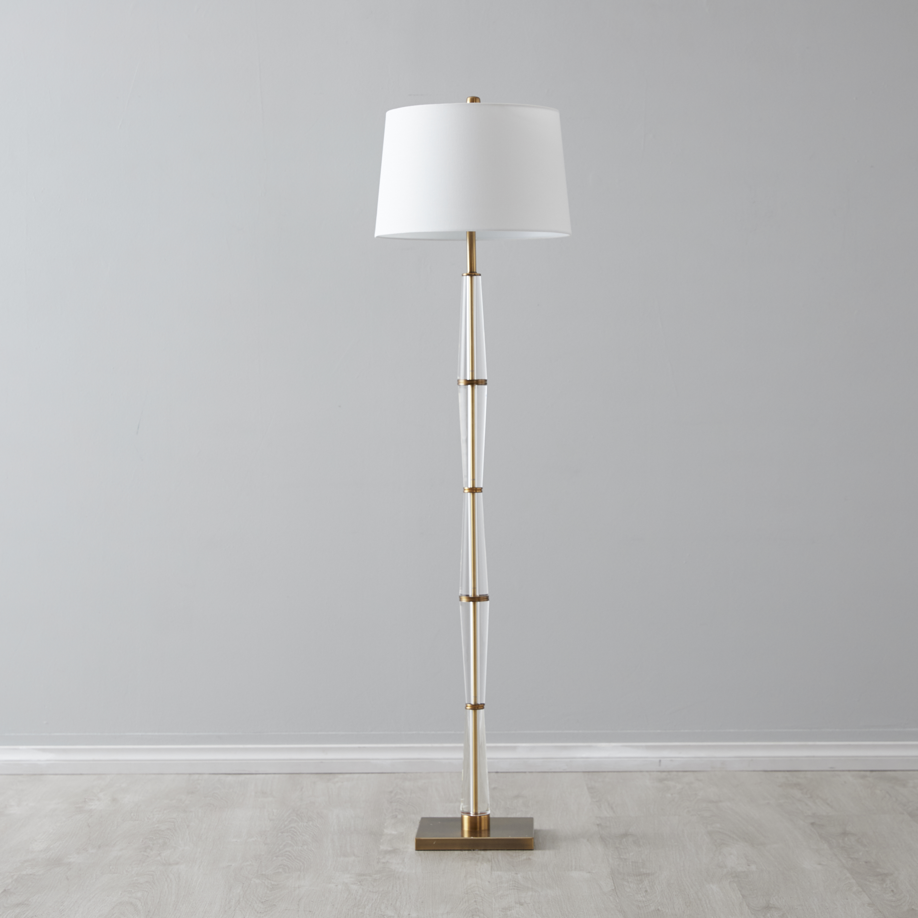 Nela Crystal and Brushed Bronze Metal Floor Lamp - White Linen Lamp Shade