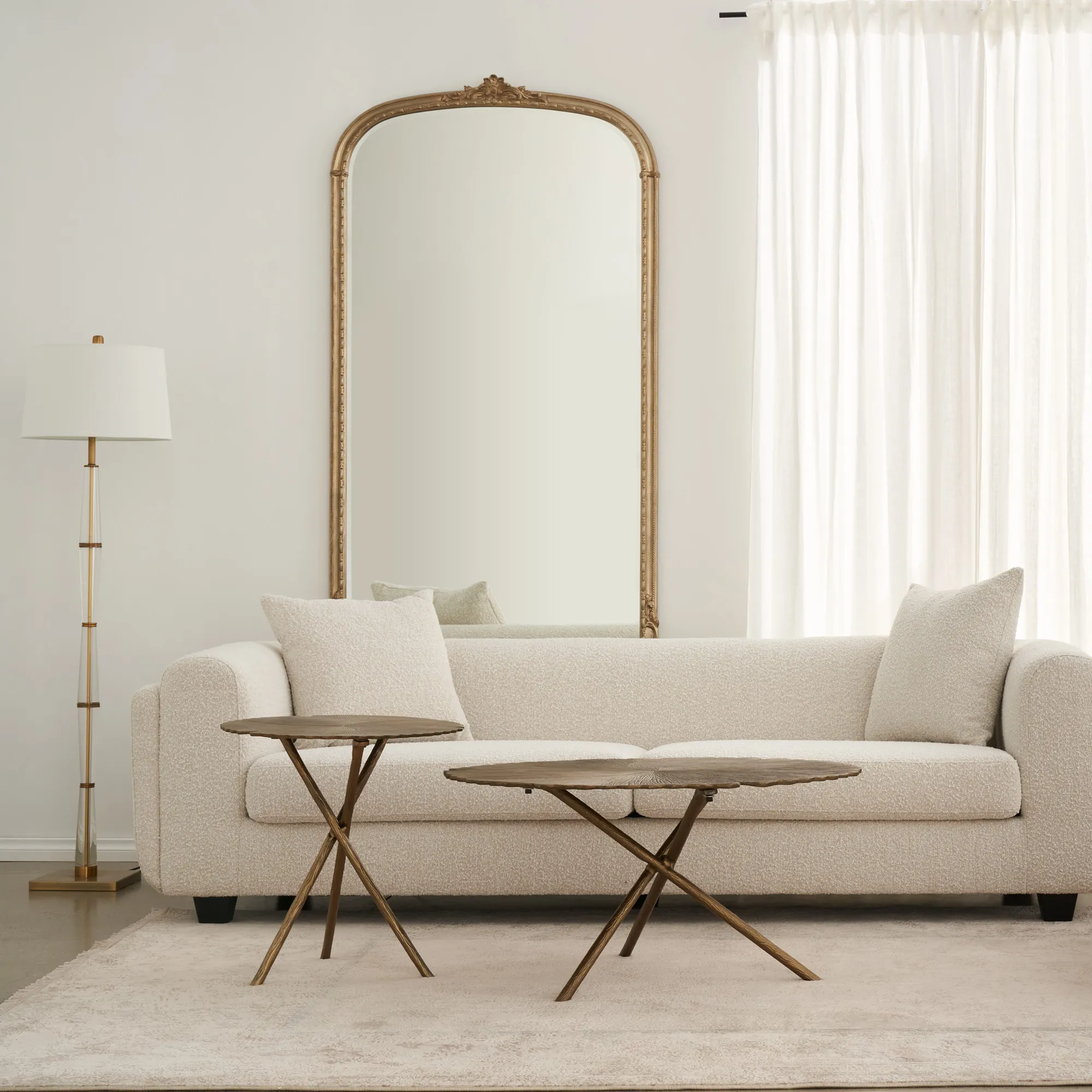 Nela Crystal and Brushed Bronze Metal Floor Lamp - White Linen Lamp Shade