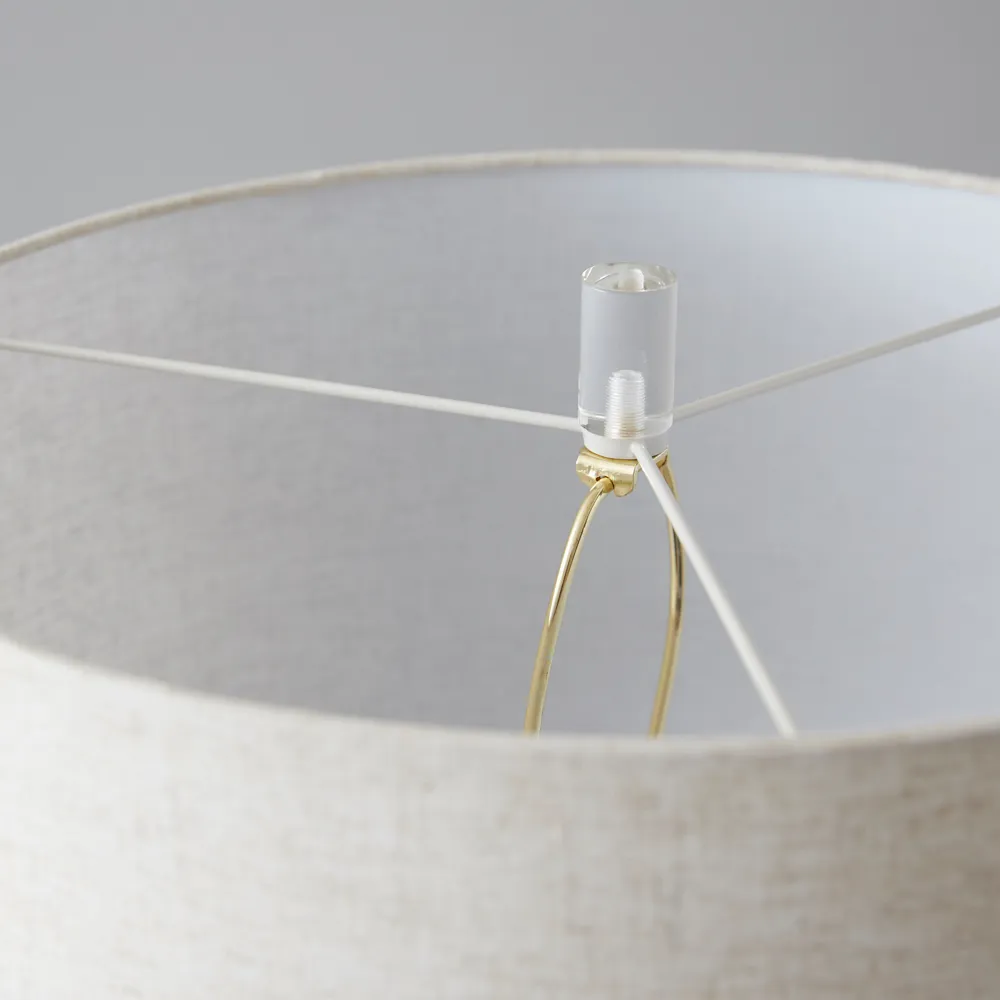 Wilton Brushed Bronze Metal Floor Lamp - White Linen Lamp Shade