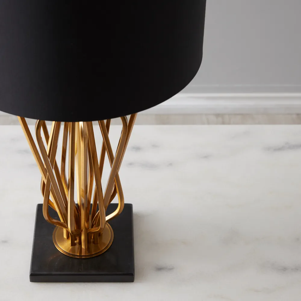 Franklin Brushed Bronze Metal Table Lamp - Black Fabric Lamp Shade