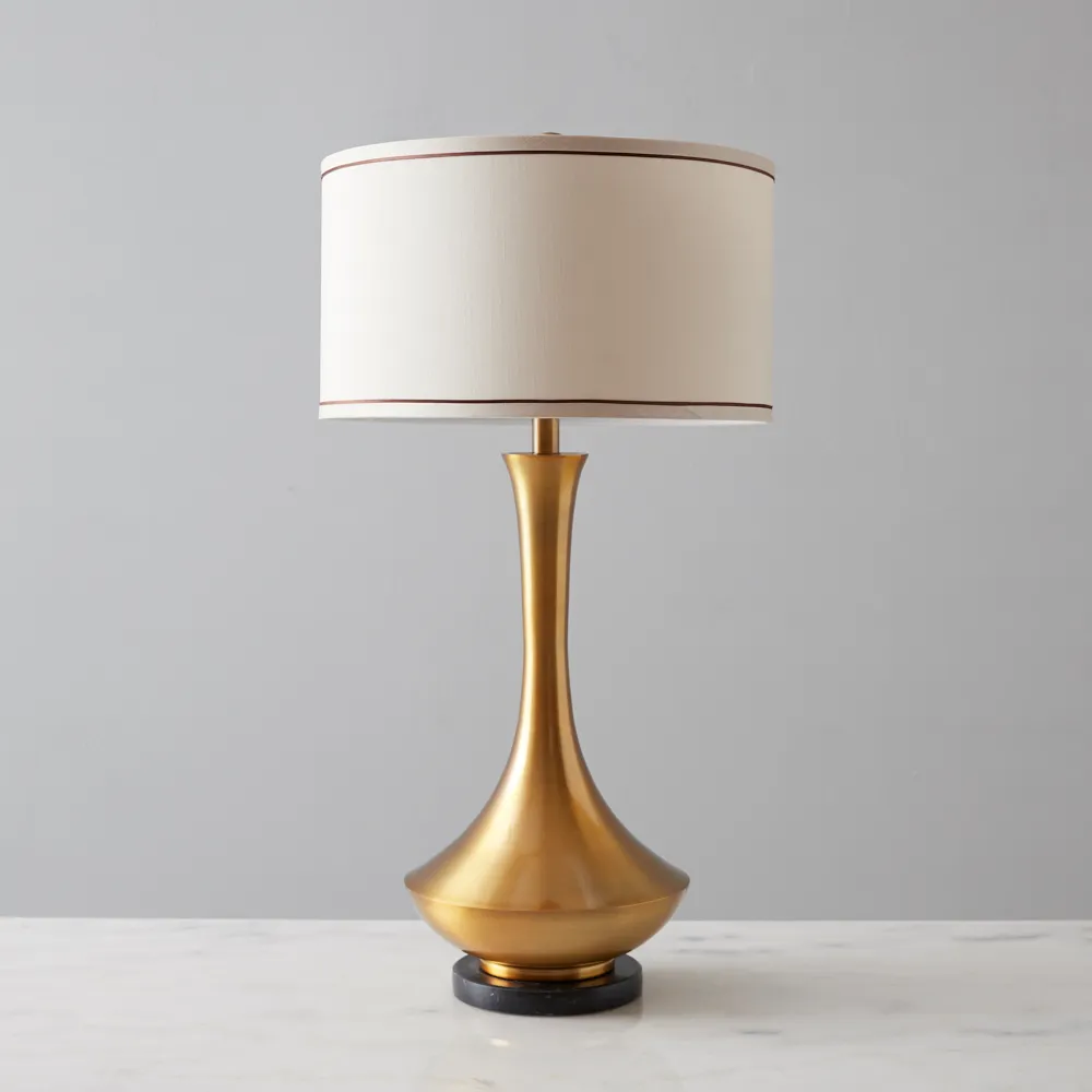 Mandy Brushed Gold Metal Table Lamp - Beige Fabric Lamp Shade