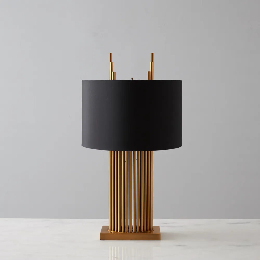 Angus Brushed Bronze Metal Table Lamp - Black Fabric Lamp Shade