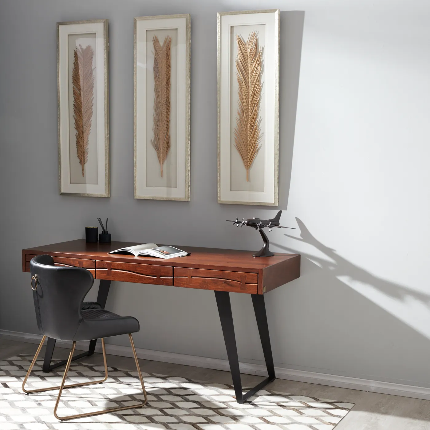 Quinn Black Vegan Leather Dining Chair - Brass Colour Legs