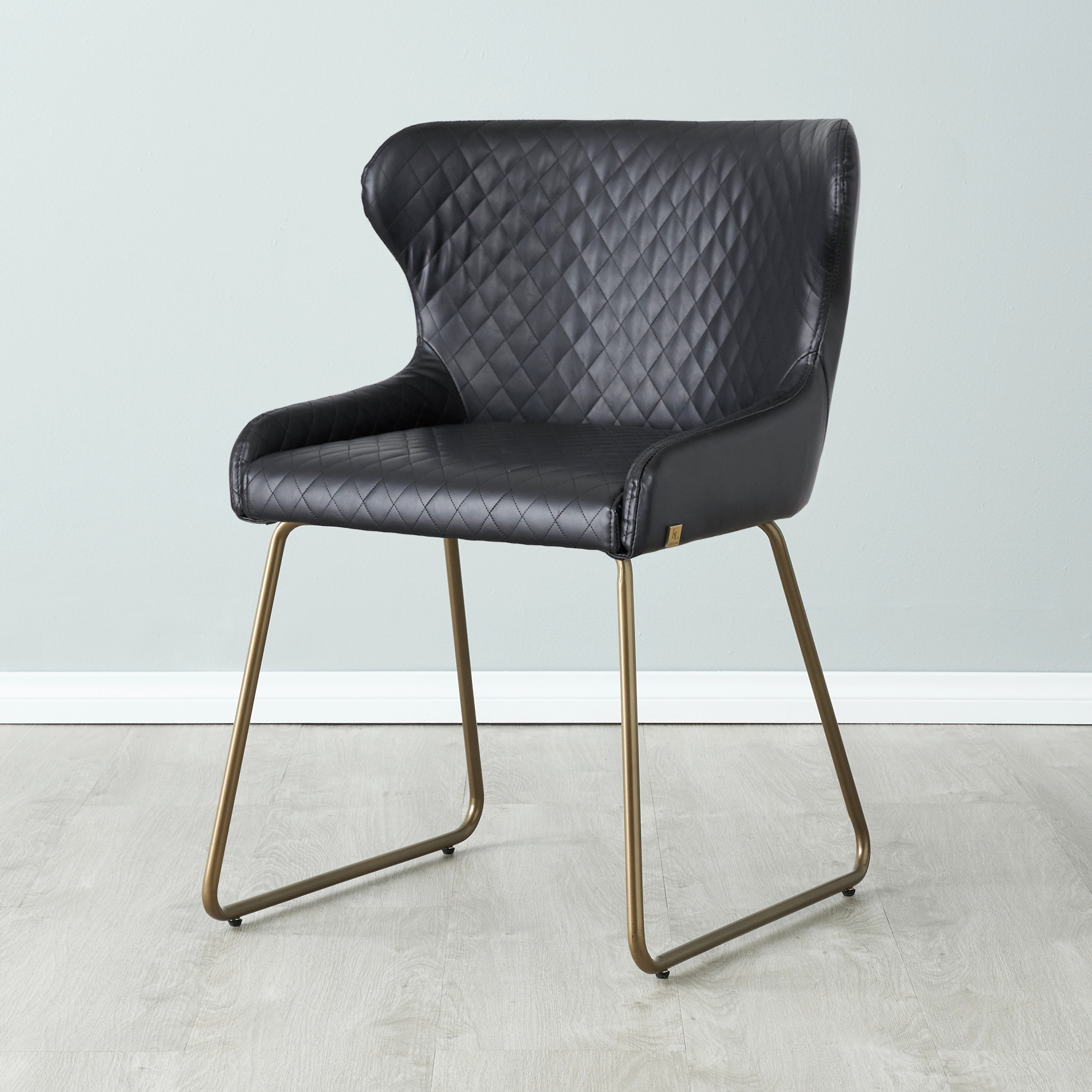 Quinn Black Vegan Leather Dining Chair - Brass Colour Legs