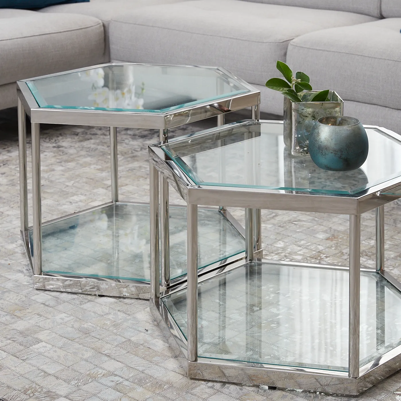 Hexagonal Side Table 35cm - Silver