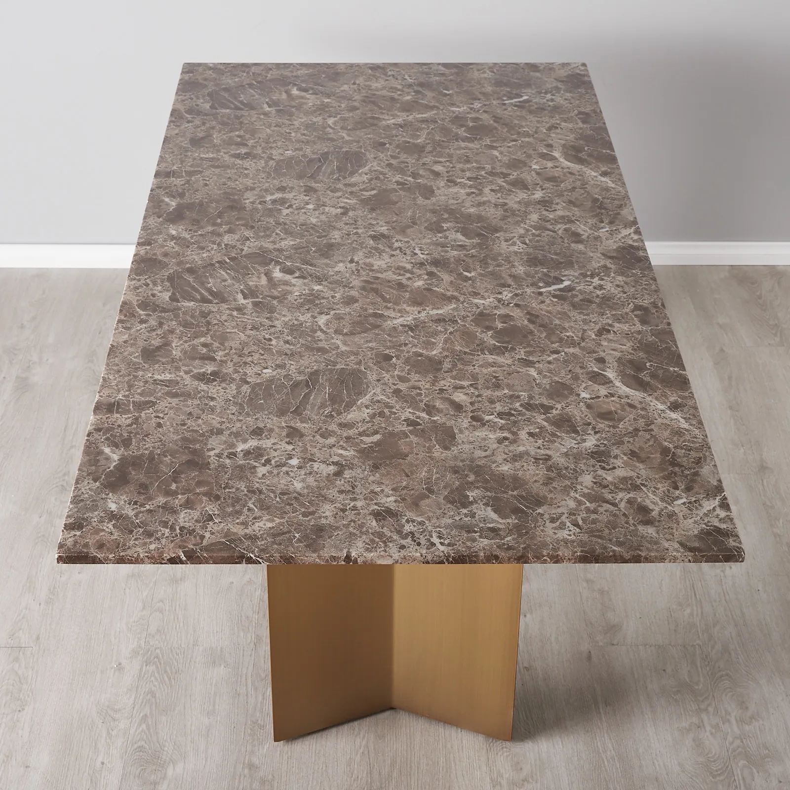 Isla Light Brown Marble Dining Table - Brushed Bronze Legs