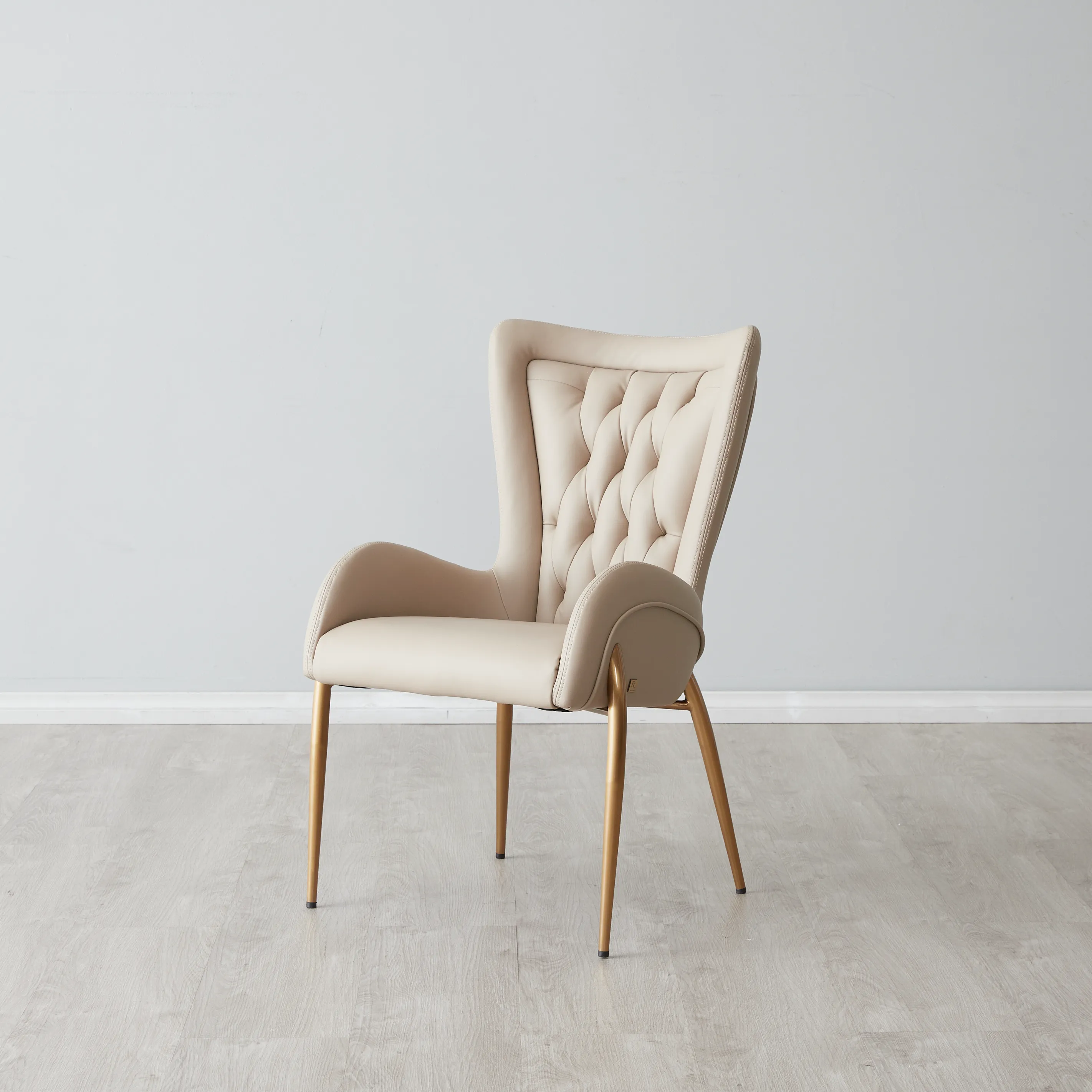 Henry Sand Beige Vegan Leather Dining Chair - Brushed Gold Legs