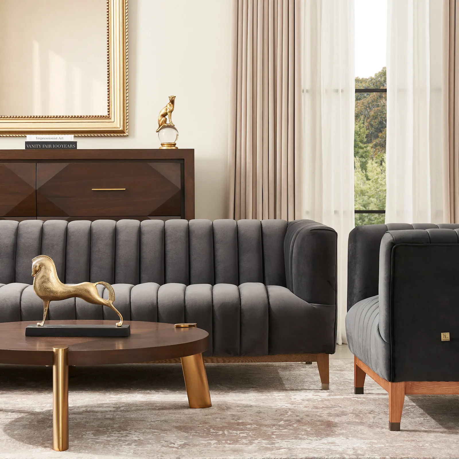 Astoria III Charcoal Velvet 3-Seater Sofa 