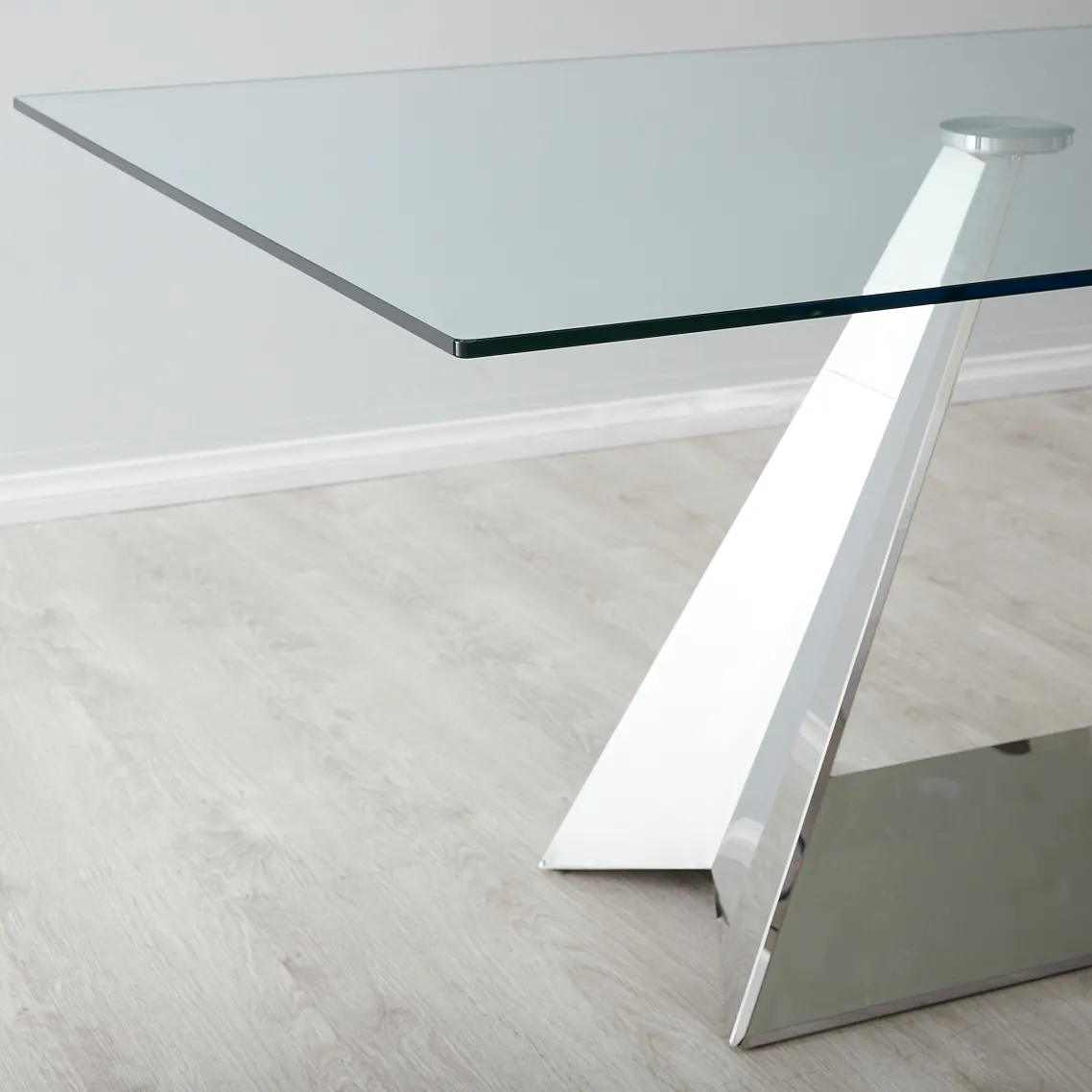 Zephyr Stainless Steel Dining Table - Glass Top