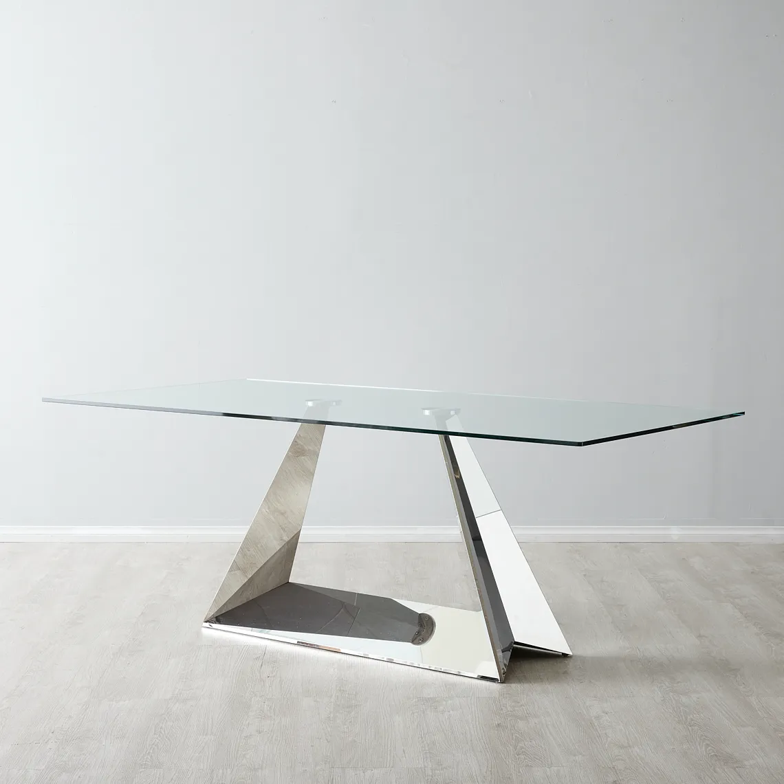 Zephyr Stainless Steel Dining Table - Glass Top