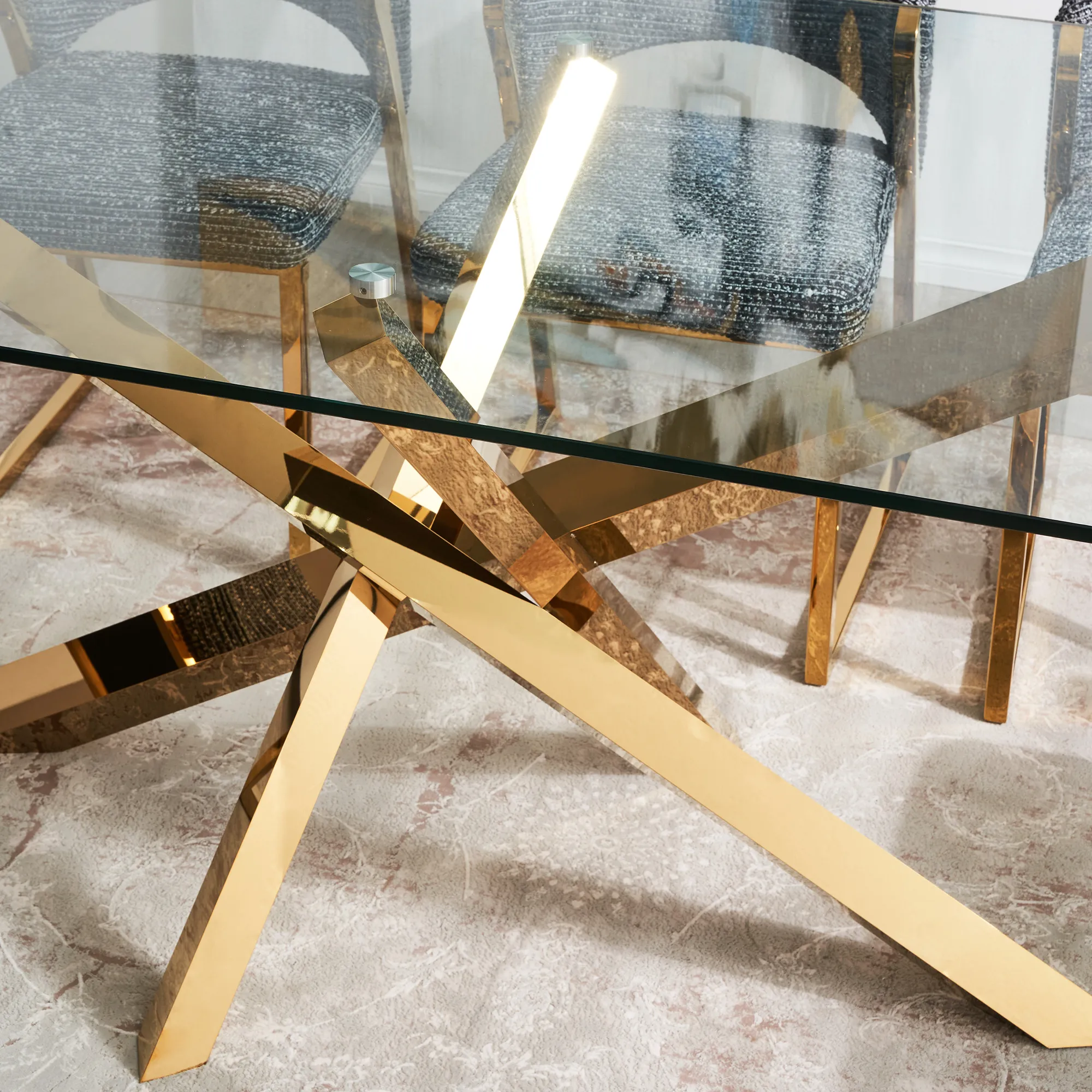 Lola Gold Dining Table - Glass Top