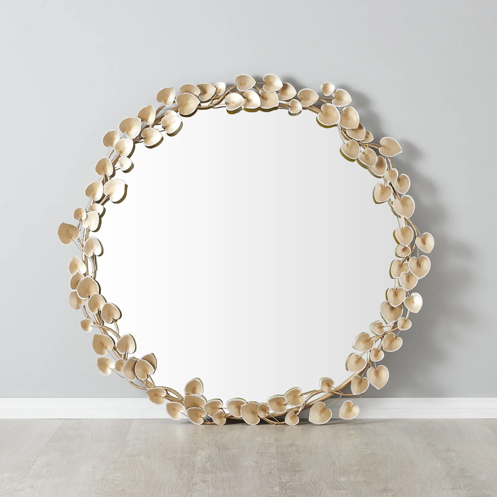 Laceleaf Antique Gold Round Mirror