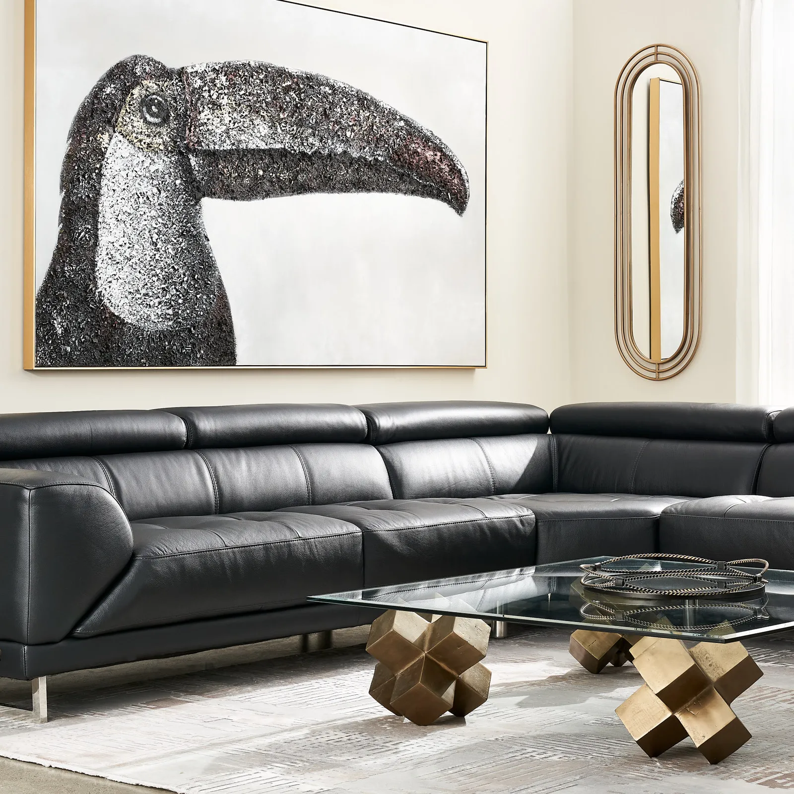 Fortitude II Black Leather Corner Lounge