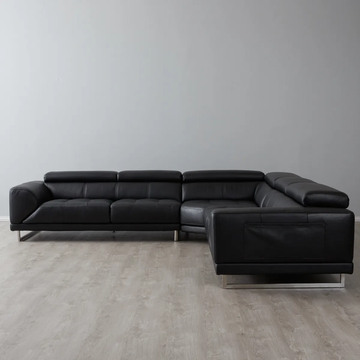 Fortitude II Black Leather Corner Lounge