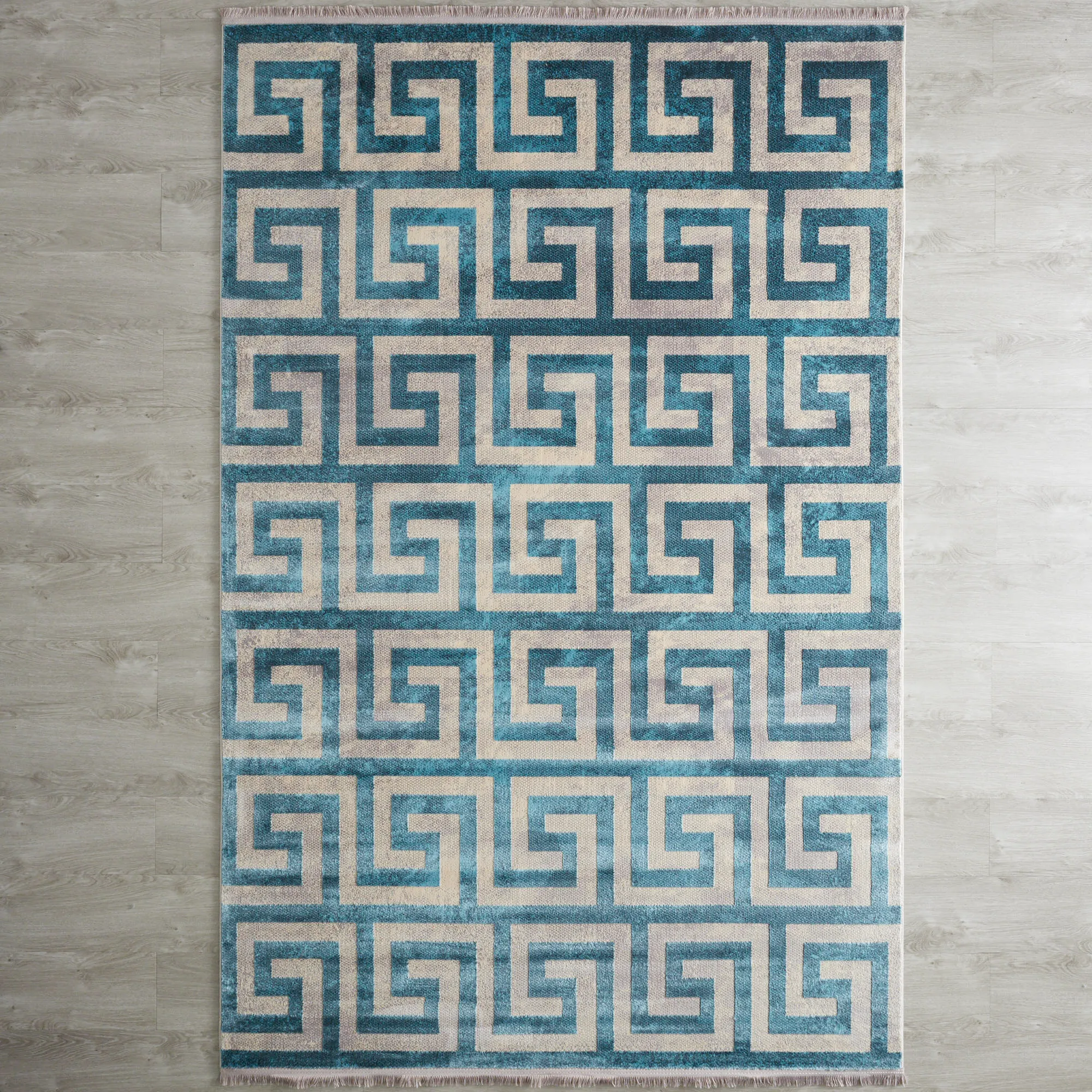 Greek Key Floor Rug - Blue Medium 200cm x 300cm