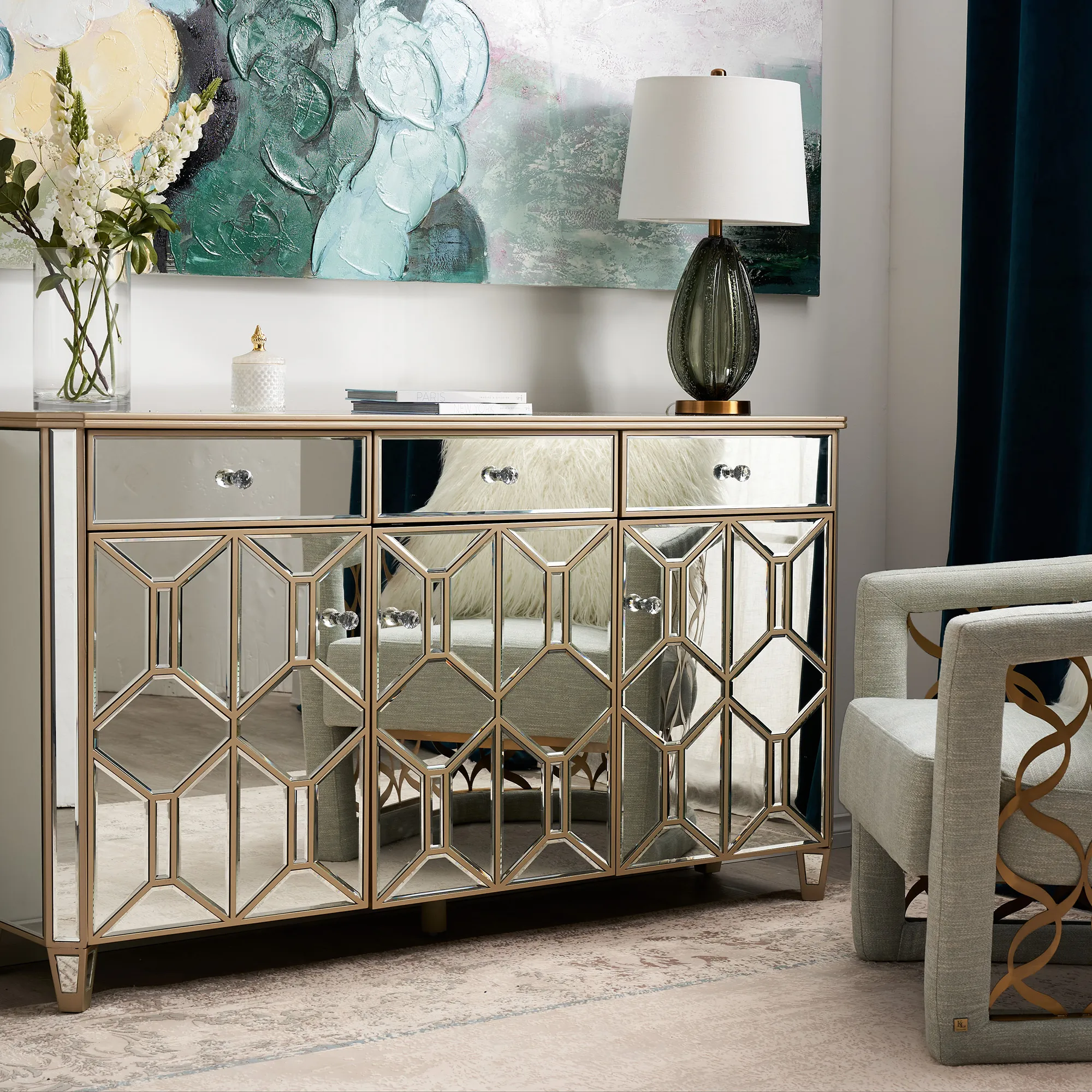 Madeleine Mirror Dining Cabinet - Champagne Gold Frame
