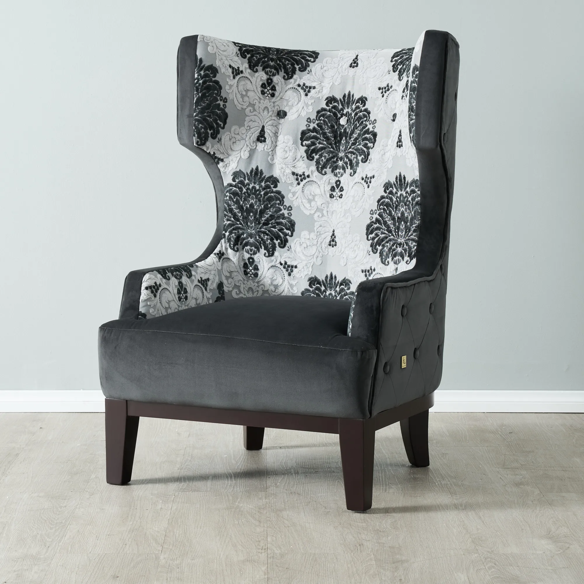 Florence II Charcoal Velvet with Floral Pattern Occasional Chair 