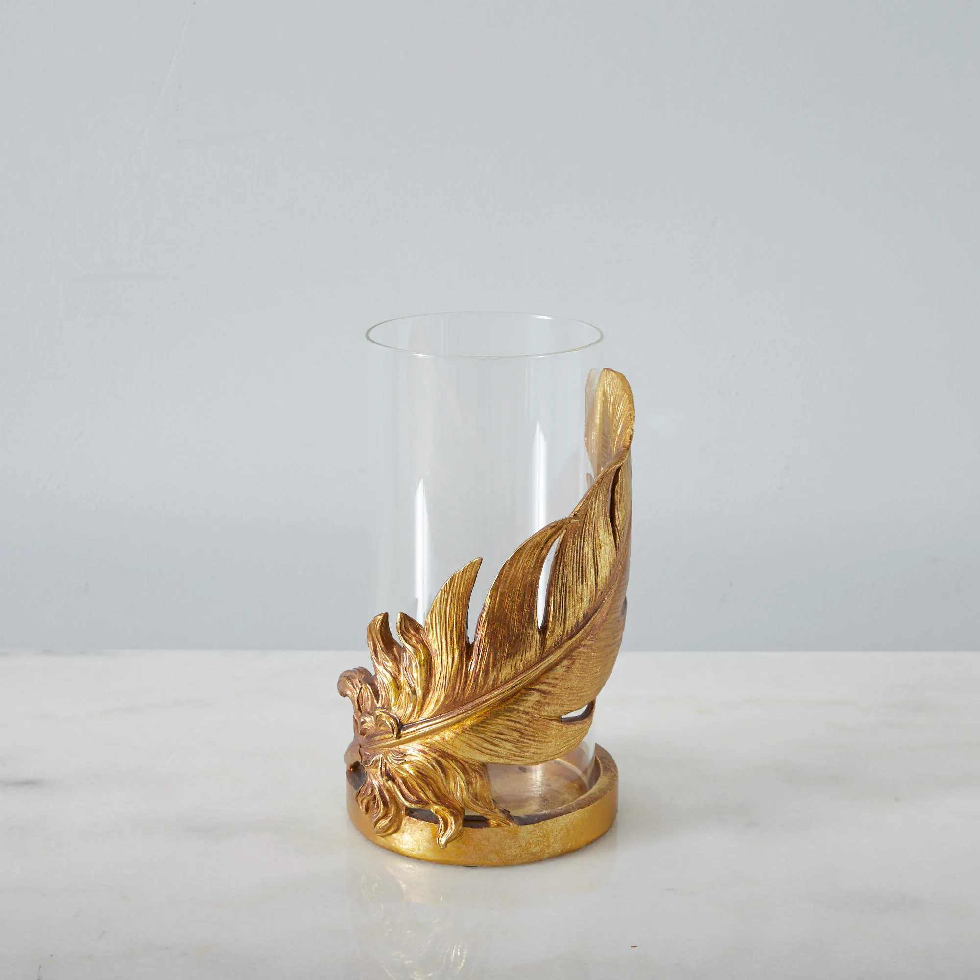 Golden Feather Candle Holder 