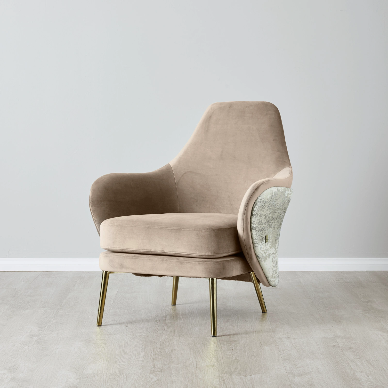 Anya Beige Velvet with Back Pattern Occasional Chair