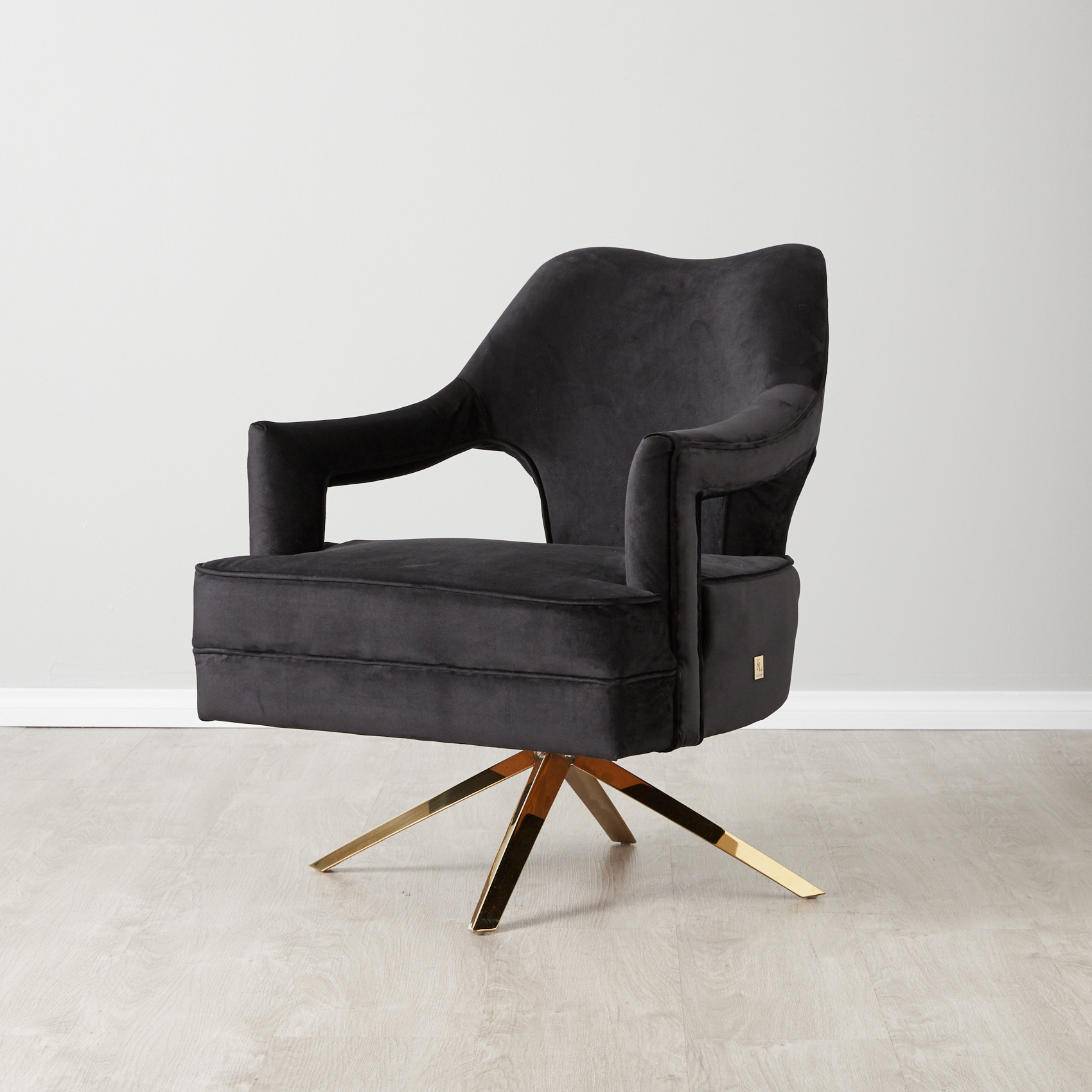 Burton Black Velvet Occasional Chair - Polished Gold Stainless Steel Legs